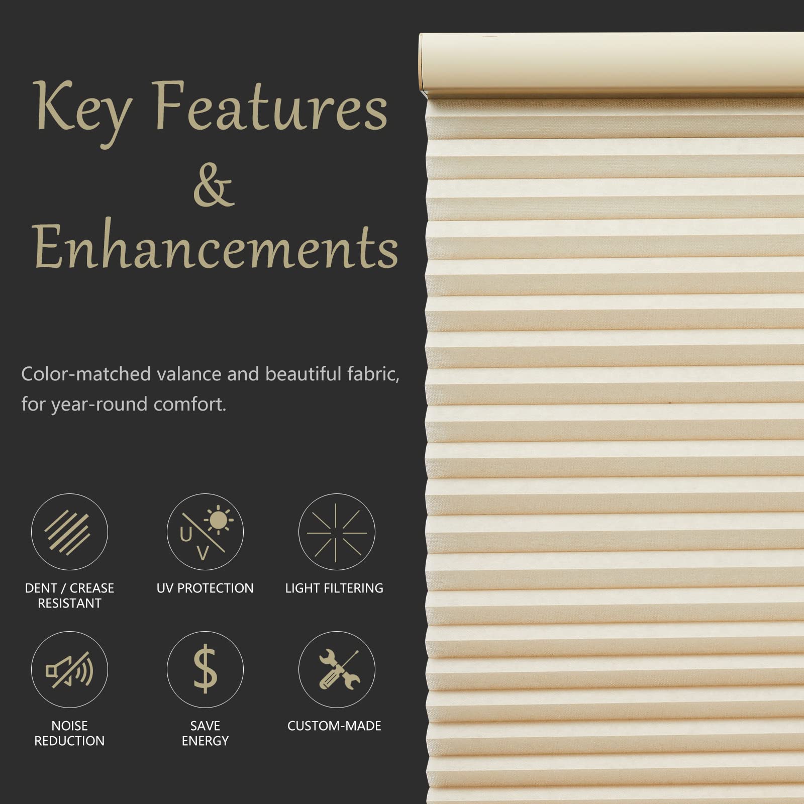 Persilux Custom Size Light Filtering Cellular Shades Cordless Honeycomb Blinds For Windows Thermal Insulated 1.5'' Single Cell F