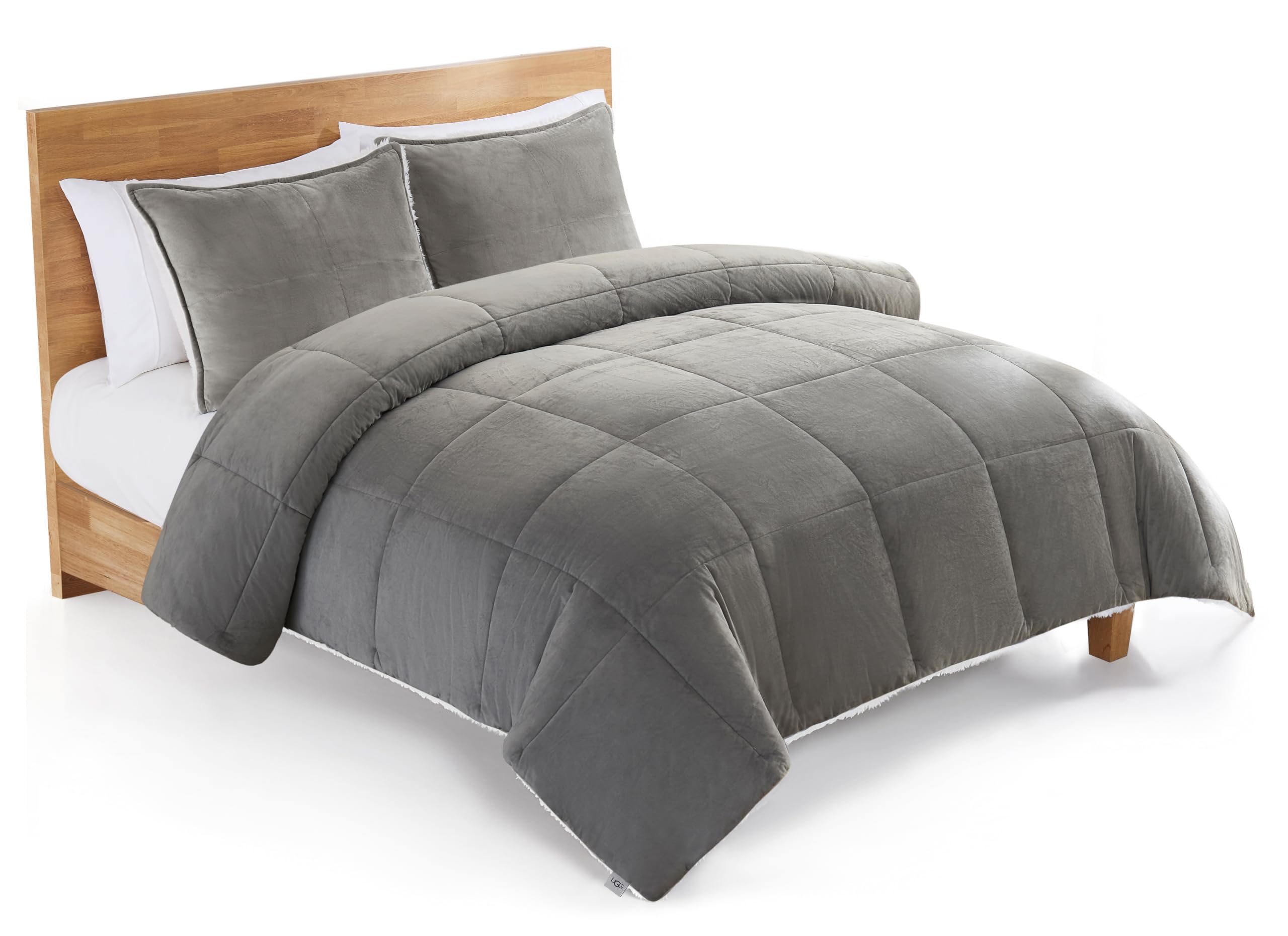UGG Blissful Queen Comforter Set with 2 Pillow Shams, Reversible Quilted Bedding, Seal Grey, Polyester