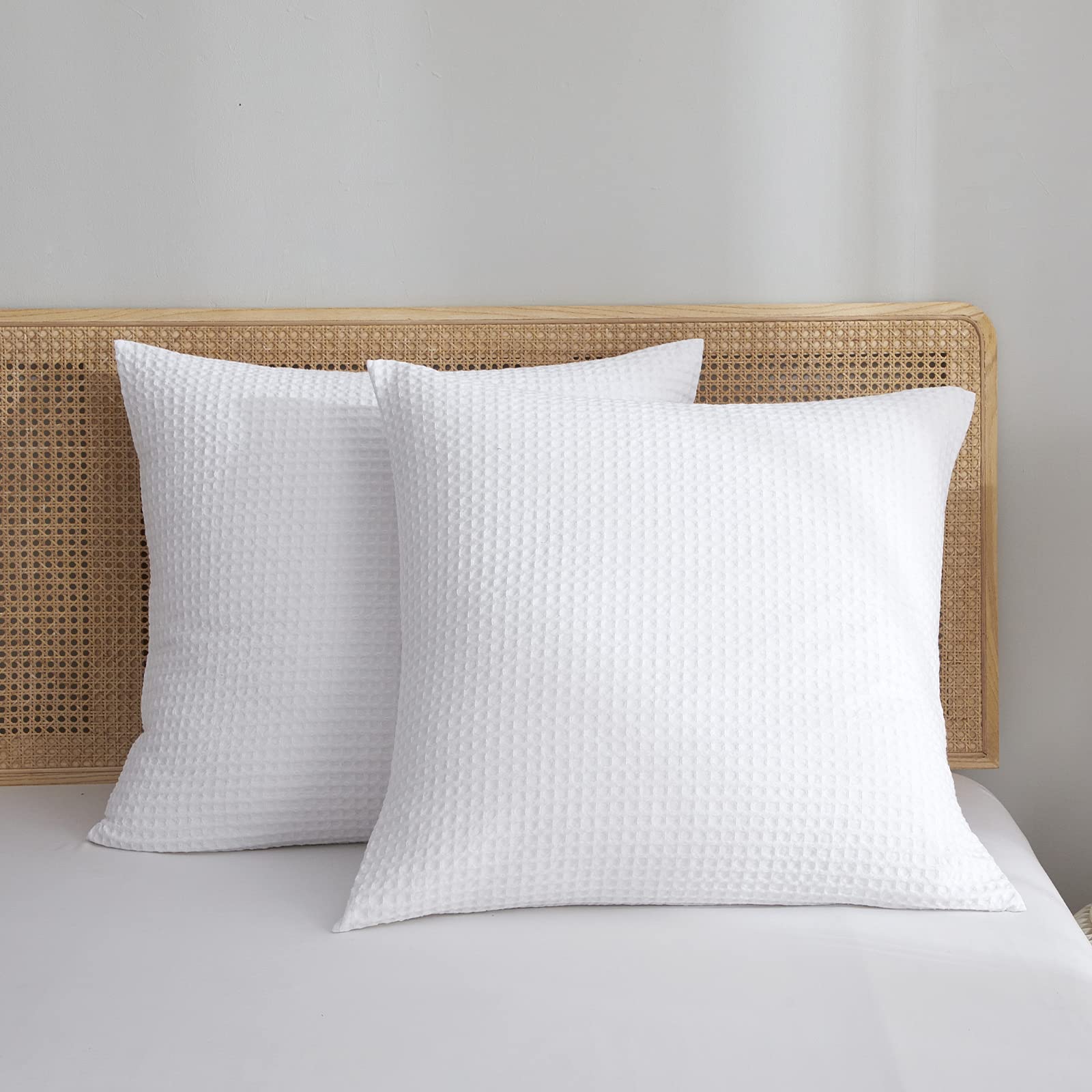 Phf Ultra Soft Waffle Weave Euro Shams Pillow Covers 26' X 26' 2 Pack, No Filling, Breathable Skin-Friendly Euro Throw Pillow Covers For Bed Couch Sofa, White