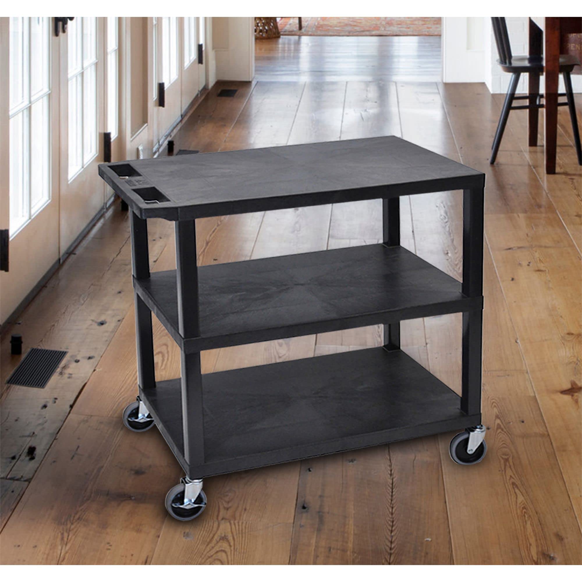 Luxor EC222-B Multipurpose Utility Cart, 1.62" Thick Flat Shelves, Ergonomic Push Handle, 4" Full-swivel Casters, Locking Brake, 400 lbs Max Capacity, Black