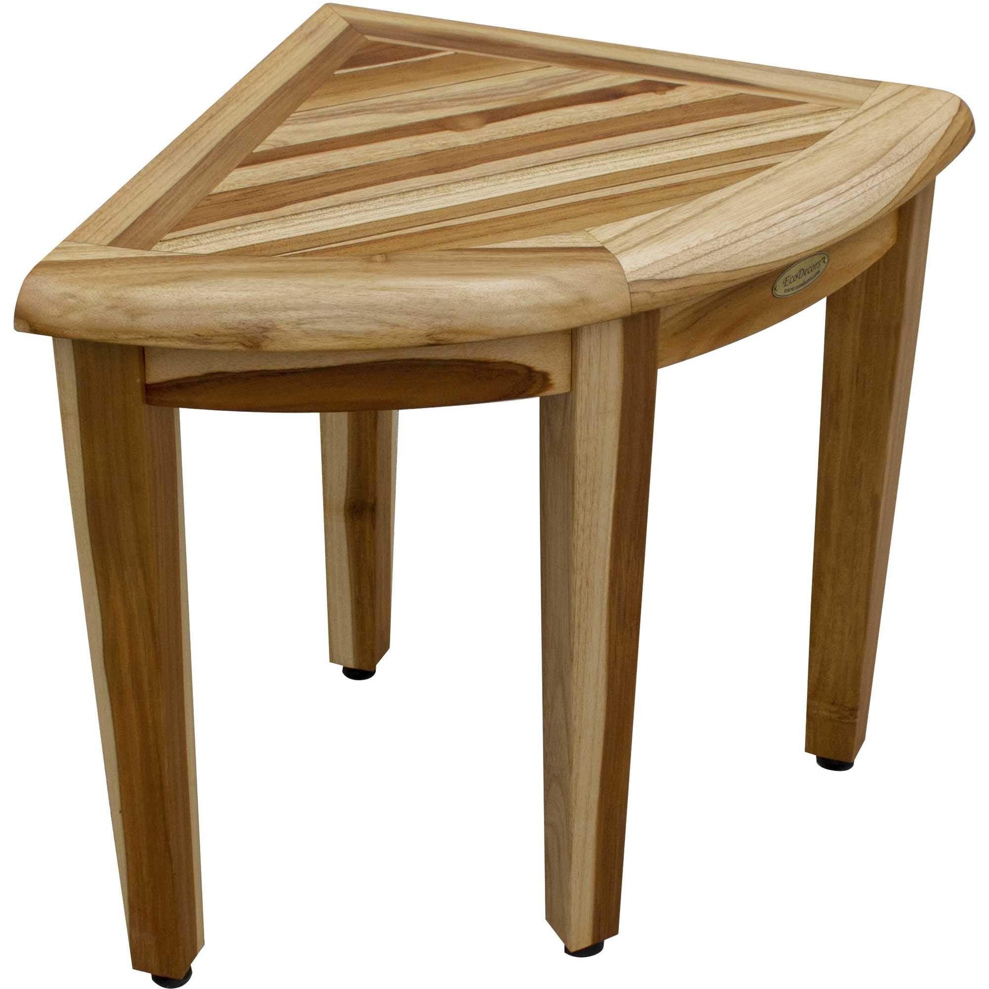 HomeRoots 16' Compact Teak Corner Shower Stool with Shelf in Natural Finish