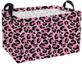 Essme Rectangular Kids Baskets,Pink Storage Basket with Handles for Girls Room Decor, Leopard Print Box,Cute Storage Bin(Pink le