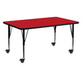 Flash Furniture Wren Mobile 24''W X 60''L Rectangular Red Hp Laminate Activity Table - Height Adjustable Short Legs