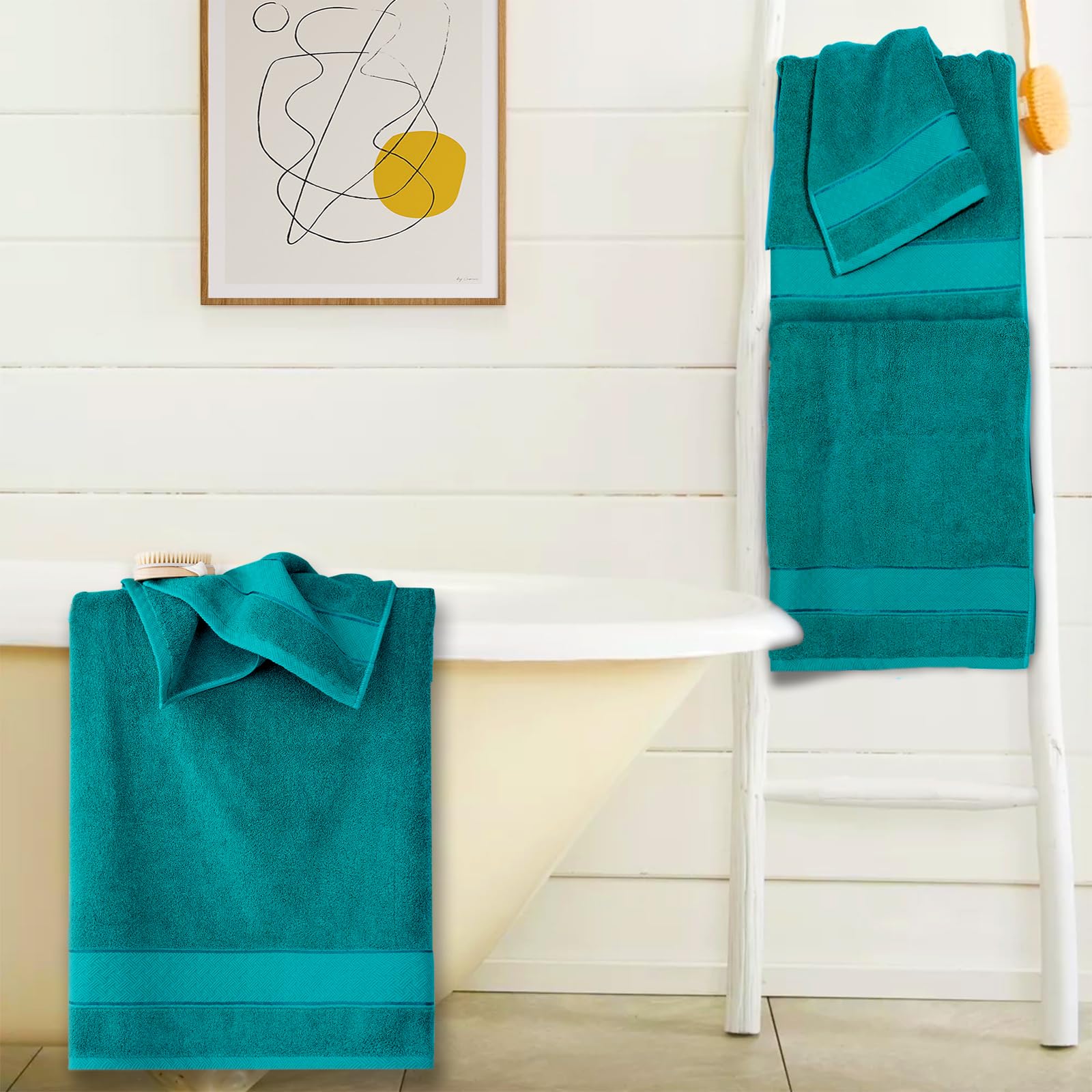 COZYART Turquoise Bath Towel Set 6 Piece 100% Turkish Cotton 650GSM Hotel Quality Soft Absorbent