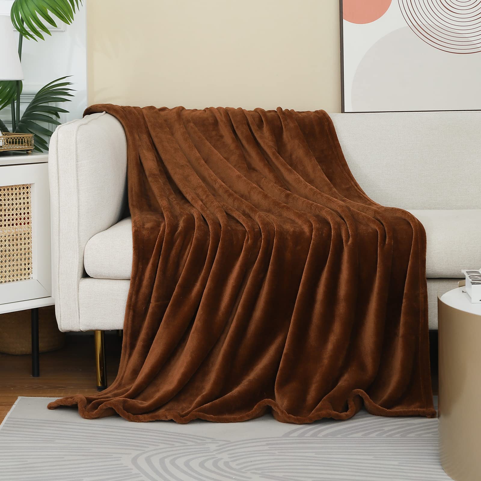 Jiahannha Flannel Fleece Blanket Throw Size(60 By 80 Inches),Brown Throw Blanket For Couch Sofa Bed 280Gsm,Super Soft Plush Cozy