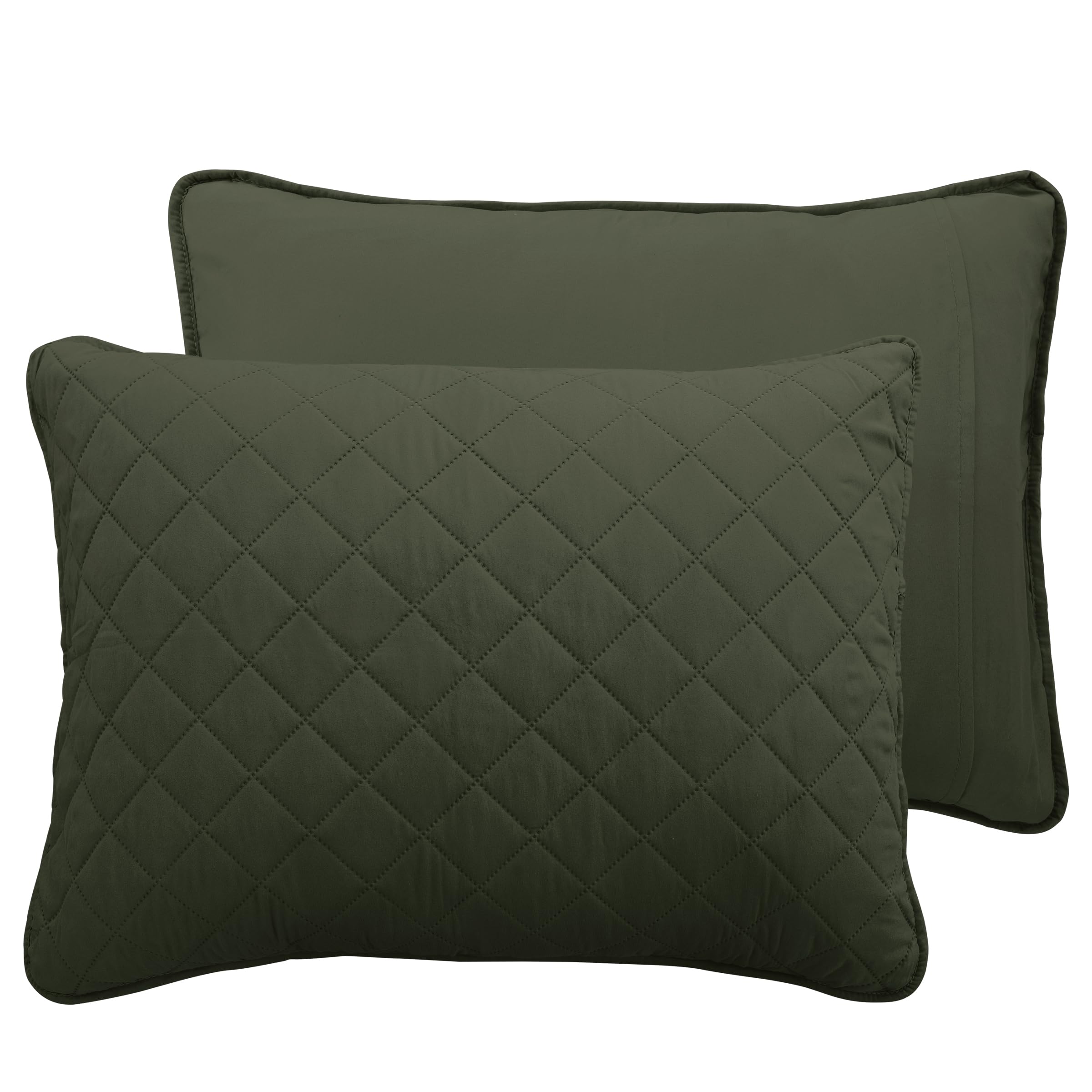 Easy-Going King Size Reversible Quilt Set With 1 Quilt And 2 Pillow Shams, Soft Bed Quilt Cover, Water Resistant Lightweight Microfiber Bedspread, Stain Resistant, Army Green/Beige
