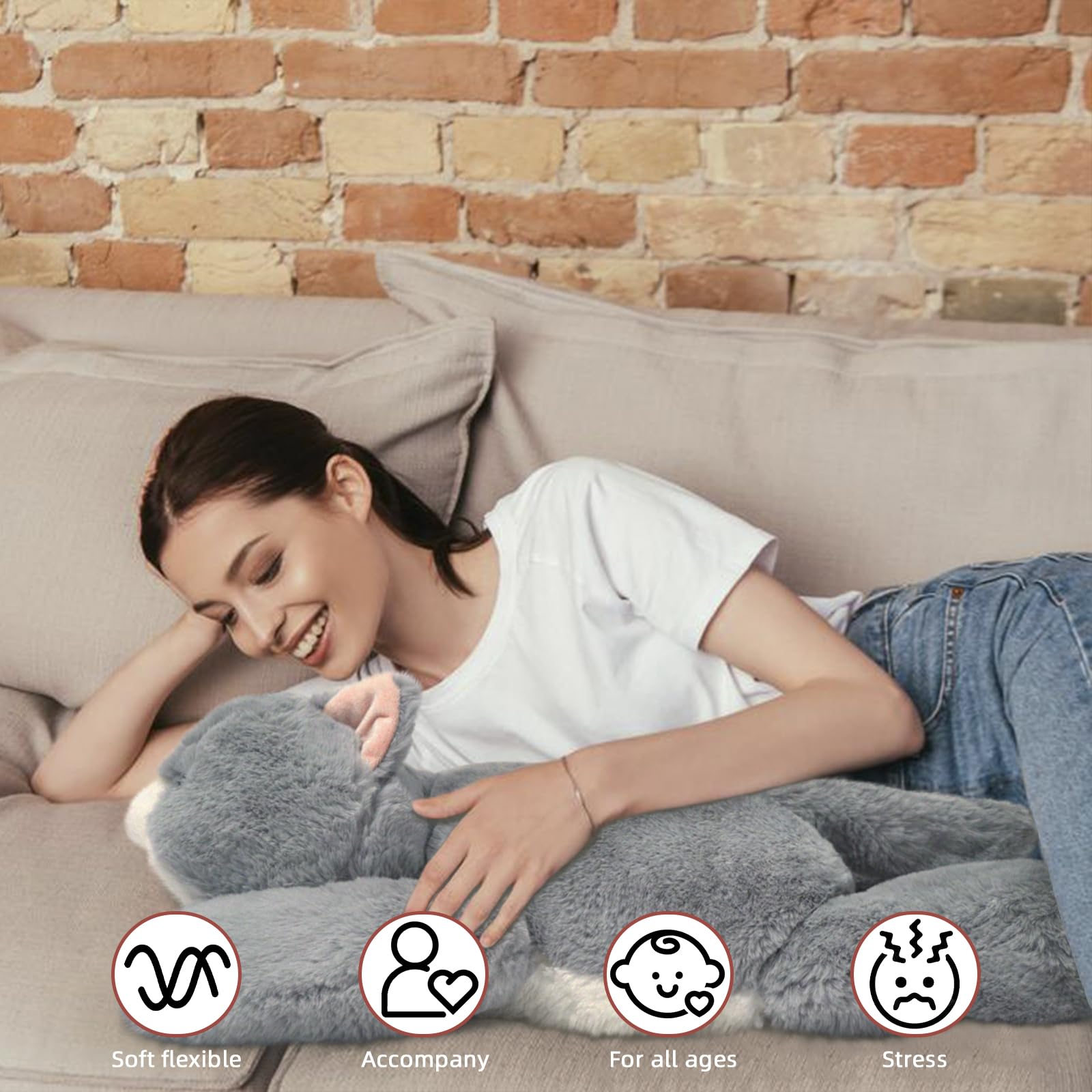 Niuniudaddy 23.6' | 5 Pounds Grey Cat Weighted Stuffed Animals, Cute Weighted Plush Pillow Comfort Big Large Weighted Pillow Pl
