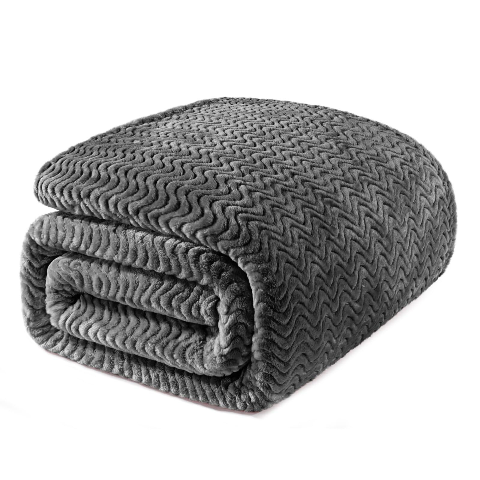 Exclusivo Mezcla Grey Fleece King Size Blanket For Bed, Super Soft Cozy Blankets With Decorative Wave Textured, Lightweight Plus