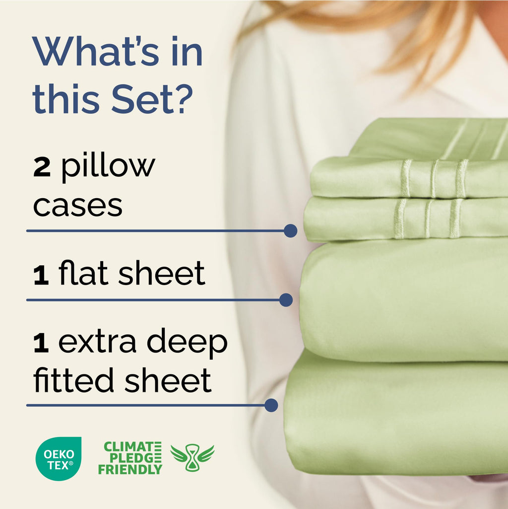 Extra Deep Pocket King Sheets - 4 Piece Breathable & Cooling Bed Sheets - Hotel Luxury Bed Sheet Set - Soft, Wrinkle Free & Comfy - Easily Fits Extra Deep Mattresses - Light Sage Green Sheets Set