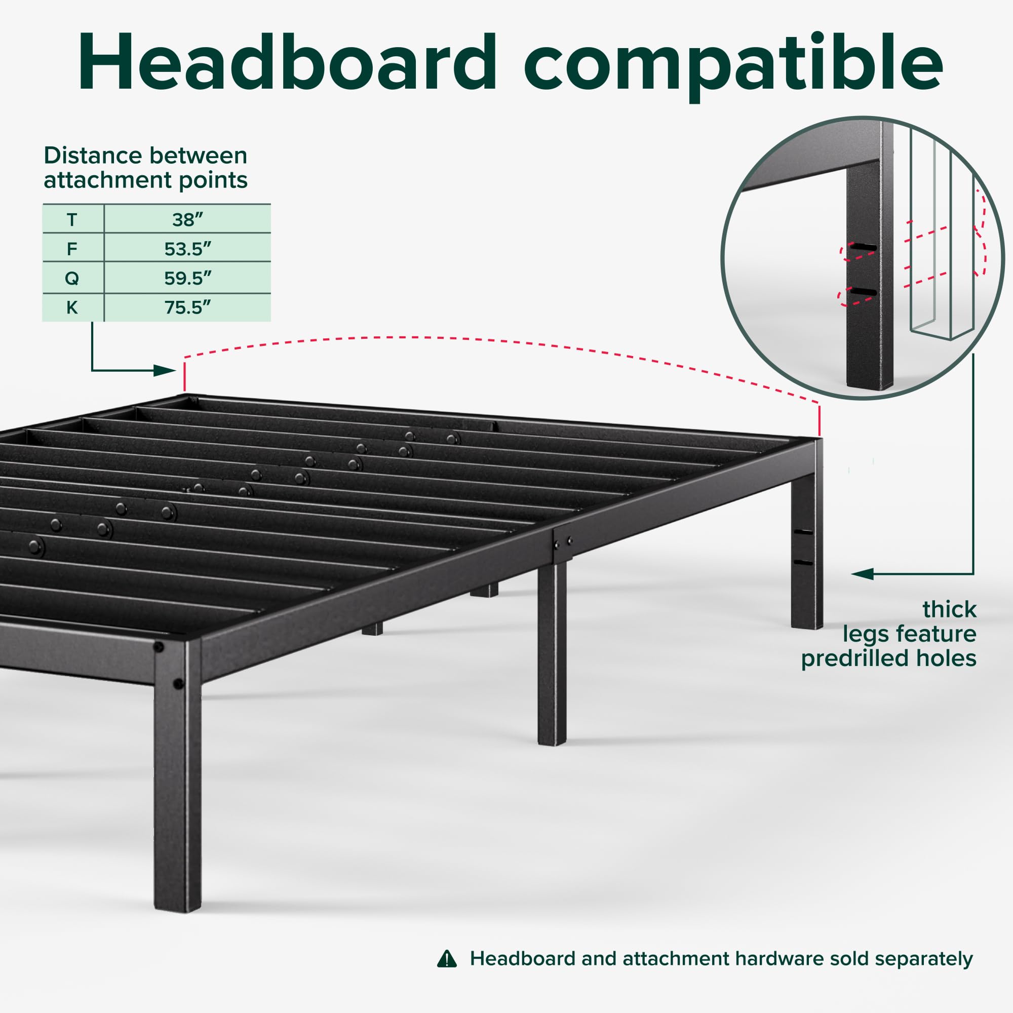 Zinus 14 Inch Elias Metal Platform Bed Frame, Steel Support, No Box Spring Needed, Easy Assembly, Twin