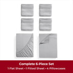 Mellanni Queen Sheet Set - 6-Piece Iconic Collection Bedding, (Including 4 Pillowcases), 16-Inch Deep Pocket, Easy Care, Extra Soft, Cooling Sheets, Brushed Microfiber - Light Gray