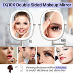 Funtouch Wall Mounted Lighted Makeup Vanity Mirror, Double Sided 1X 10X Magnifying Bathroom Mirror, 3 Color Lighting Option Dimm