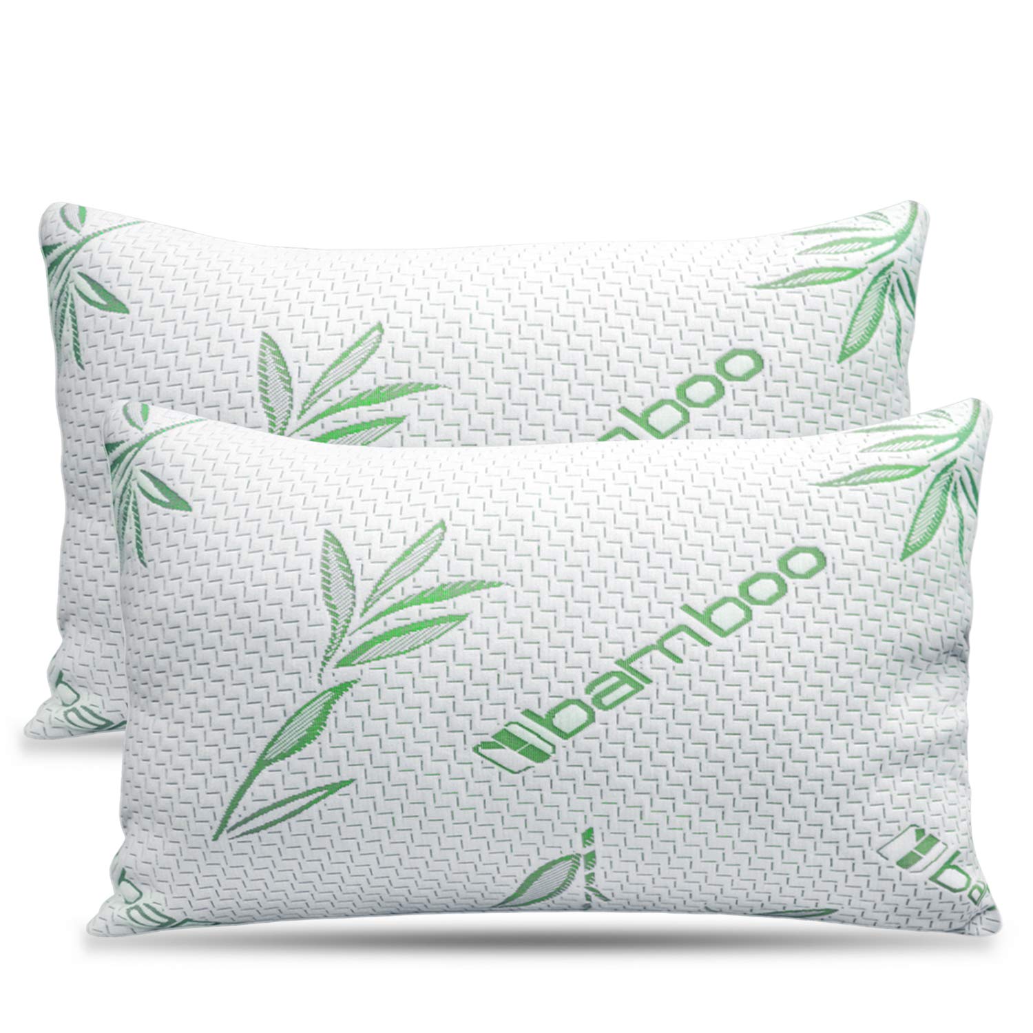 2 Pack Queen Size Rayon Derived From Bamboo Pillow, Cooling Shredded Memory Foam Bed Pillows Sets For Back, Stomach, Side Sleepe