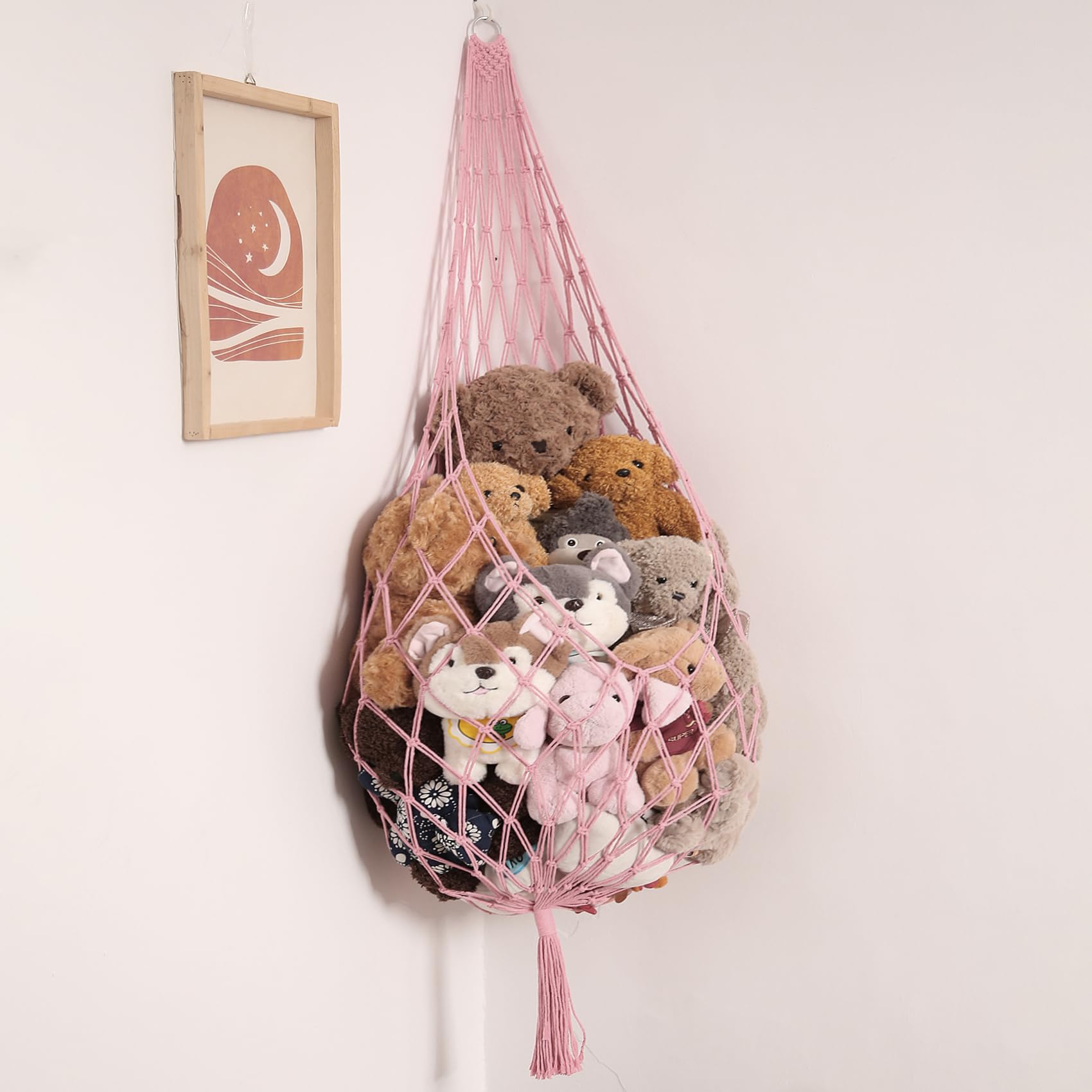Amdermi Stuffed Animal Hammock Corner Hanging Net for Stuff Animal Storage Macrame Plush Toy Holder-Perfect for Tiny Space Walls