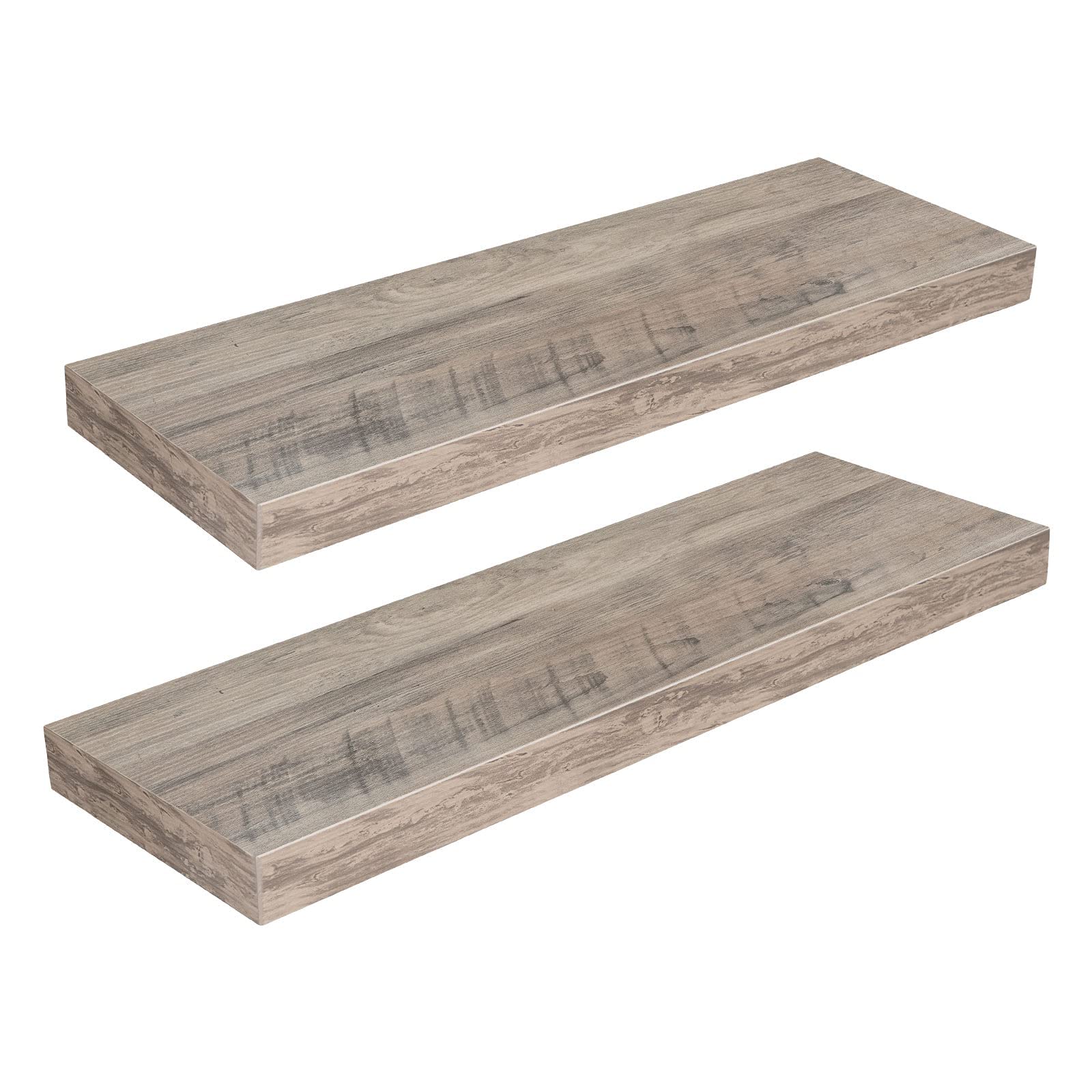 Hoobro Floating Shelves, Wall Shelf Set Of 2, 23.6 Inch Hanging Shelf With Invisible Brackets, For Bathroom, Bedroom, Toilet, Kitchen, Office, Living Room Decor, Greige Bg60Bj01G1