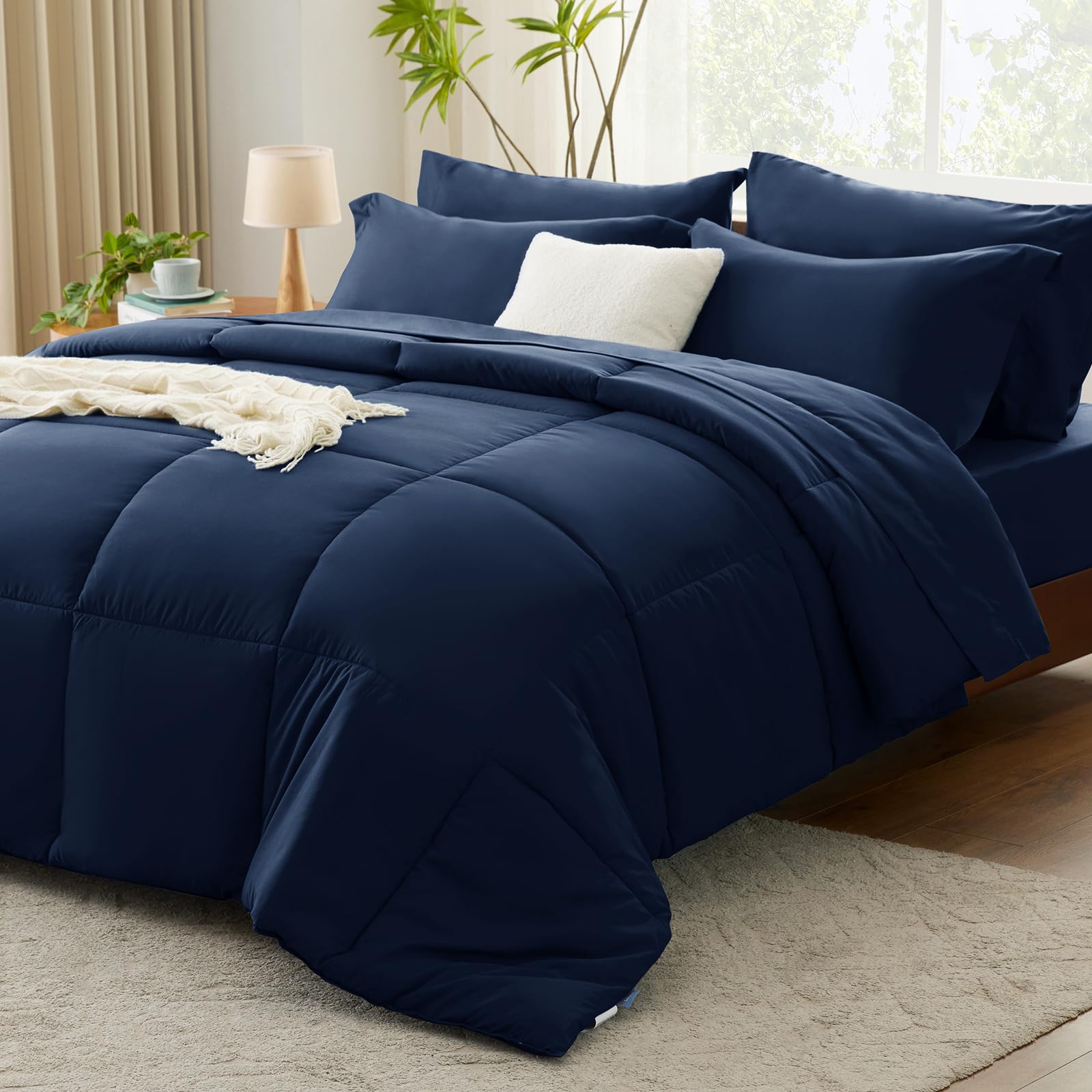 Cozylux Blue Comforter Set King 7 Pieces Bed In A Bag Navy Blue King Size Comforter Sets King Bedding Set For All Season With Comforter, Flat Sheets, Fitted Sheet, Pillowcases & Shams