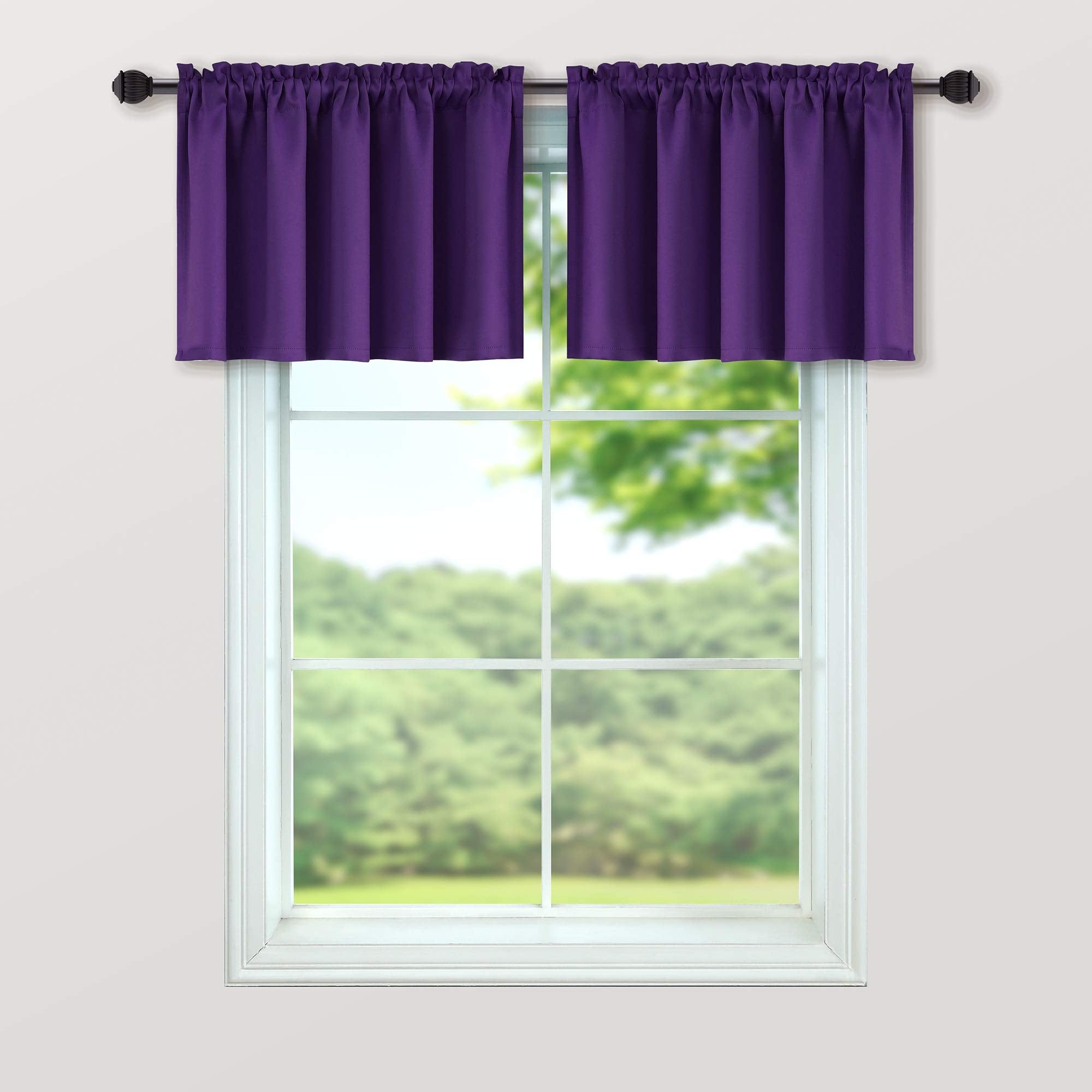 Mrs.Naturall Royal Purple Valance Curtains, 36"W x 16"L, Triple Weaved Textured Microfiber, Pack of 2, Blackout Fabric