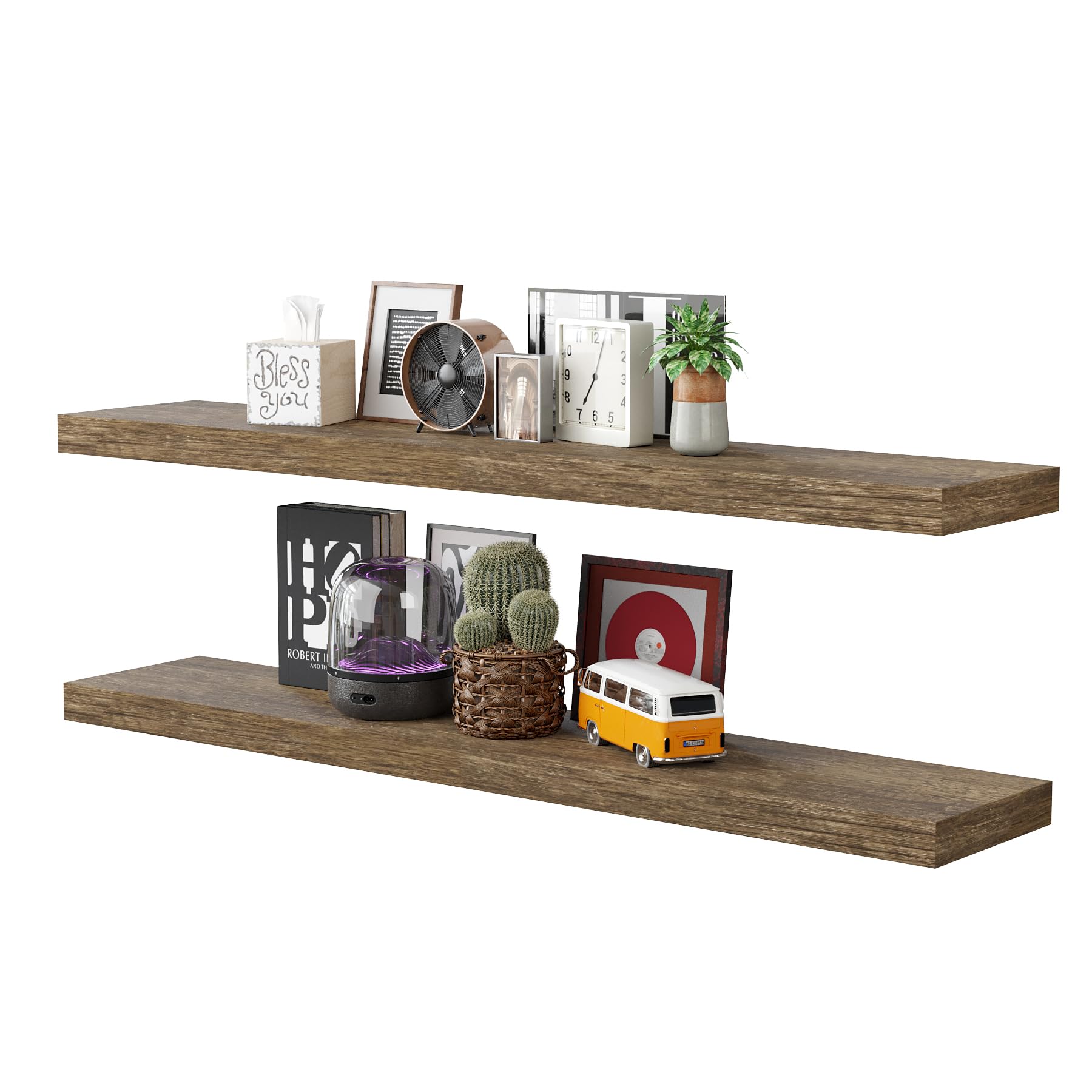 Bameos Floating Shelves,Wall Mounted Wooden Shelves With Invisible Brackets Set Of 2, Hanging Wall Shelves Decoration For Bedroom, Bathroom, Living Room And Kitchen