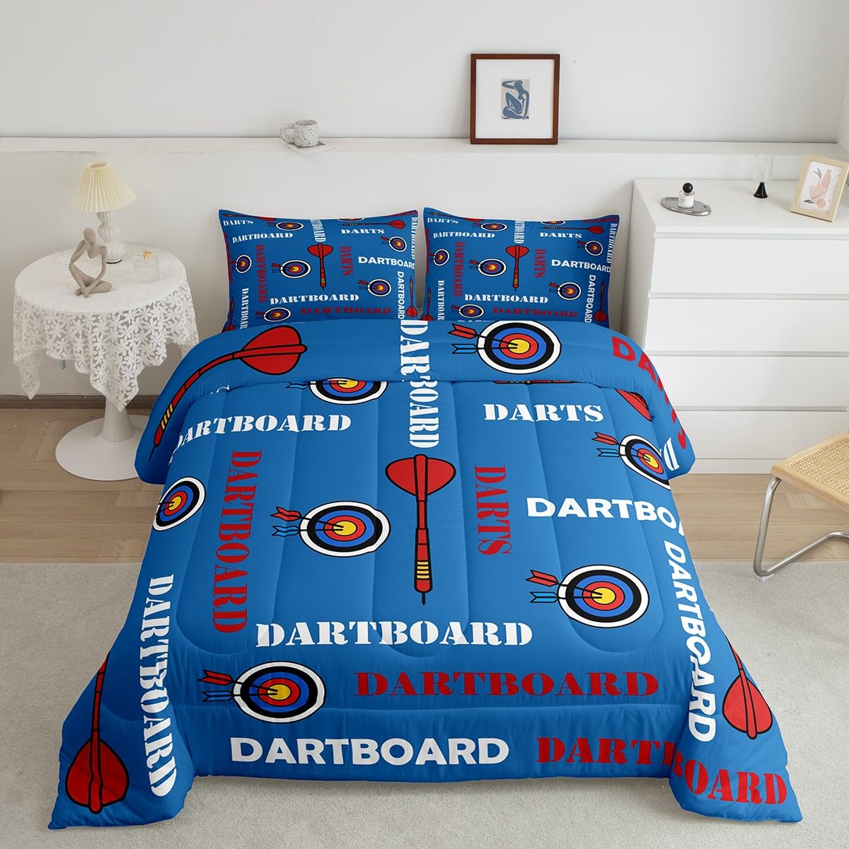 Feelyou Boys Dart Board Comforter Set King Size Sports Dart Player Print Bedding Set for Kids Teens Girls Ball Gamer Decorations