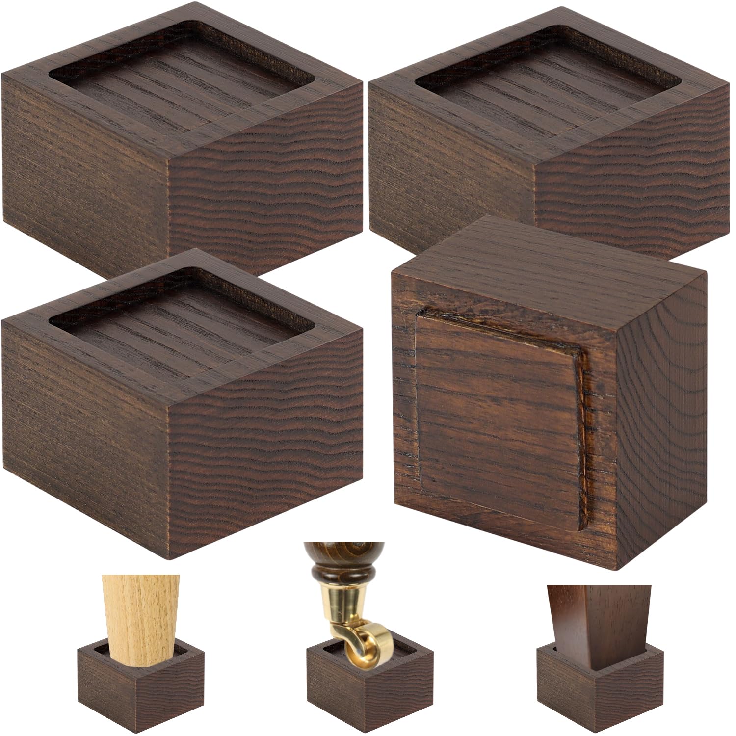 Fasonla Bed Risers (Set Of 4) Furniture Risers Lifts Height 2', Oak Solid Wood Risers For Bed, Furniture, Table, Sofa, Chair Ri