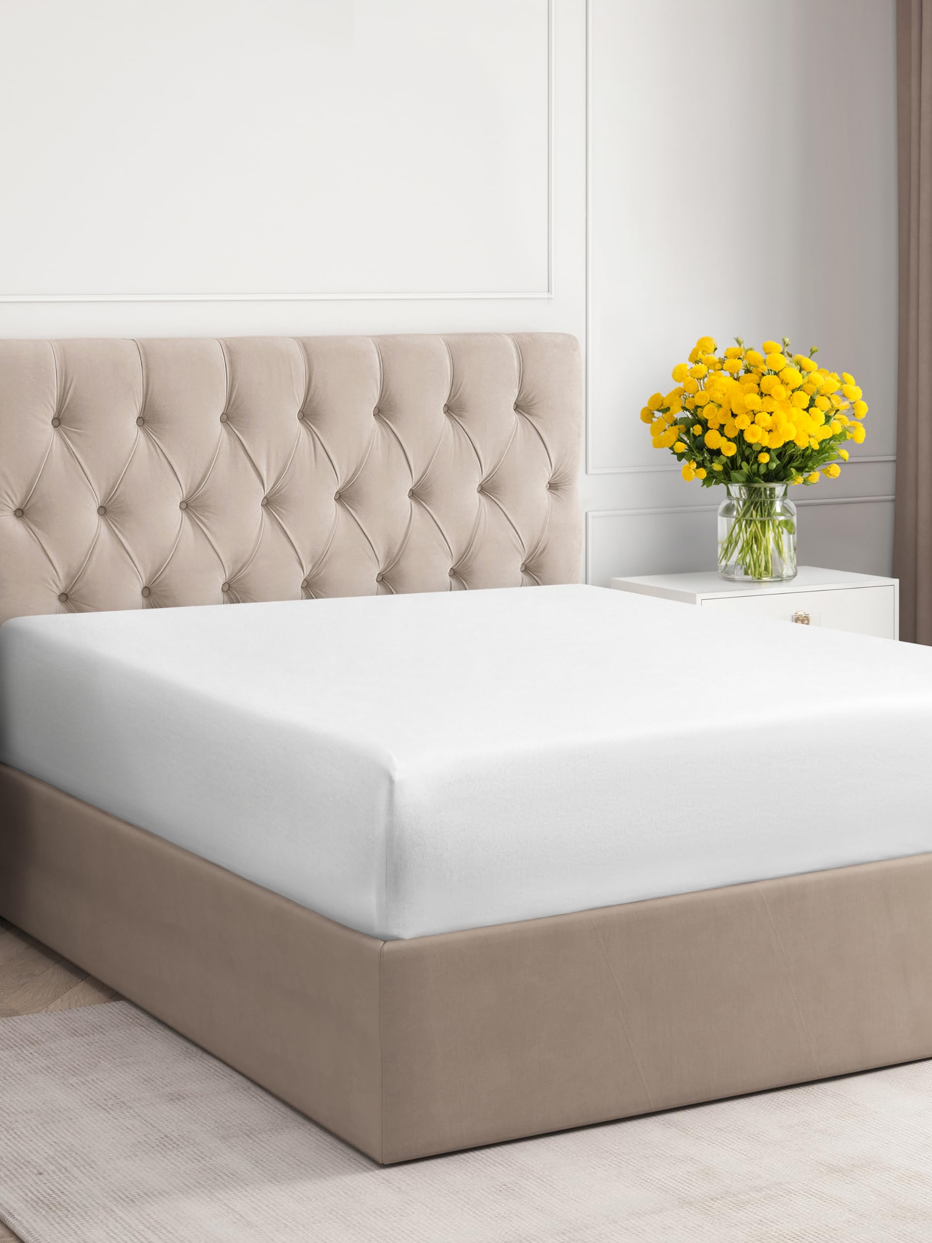 CGK Unlimited King Size Fitted Bed Sheet - Extra Soft Microfiber, Wrinkle Free, Breathable, Cooling - White