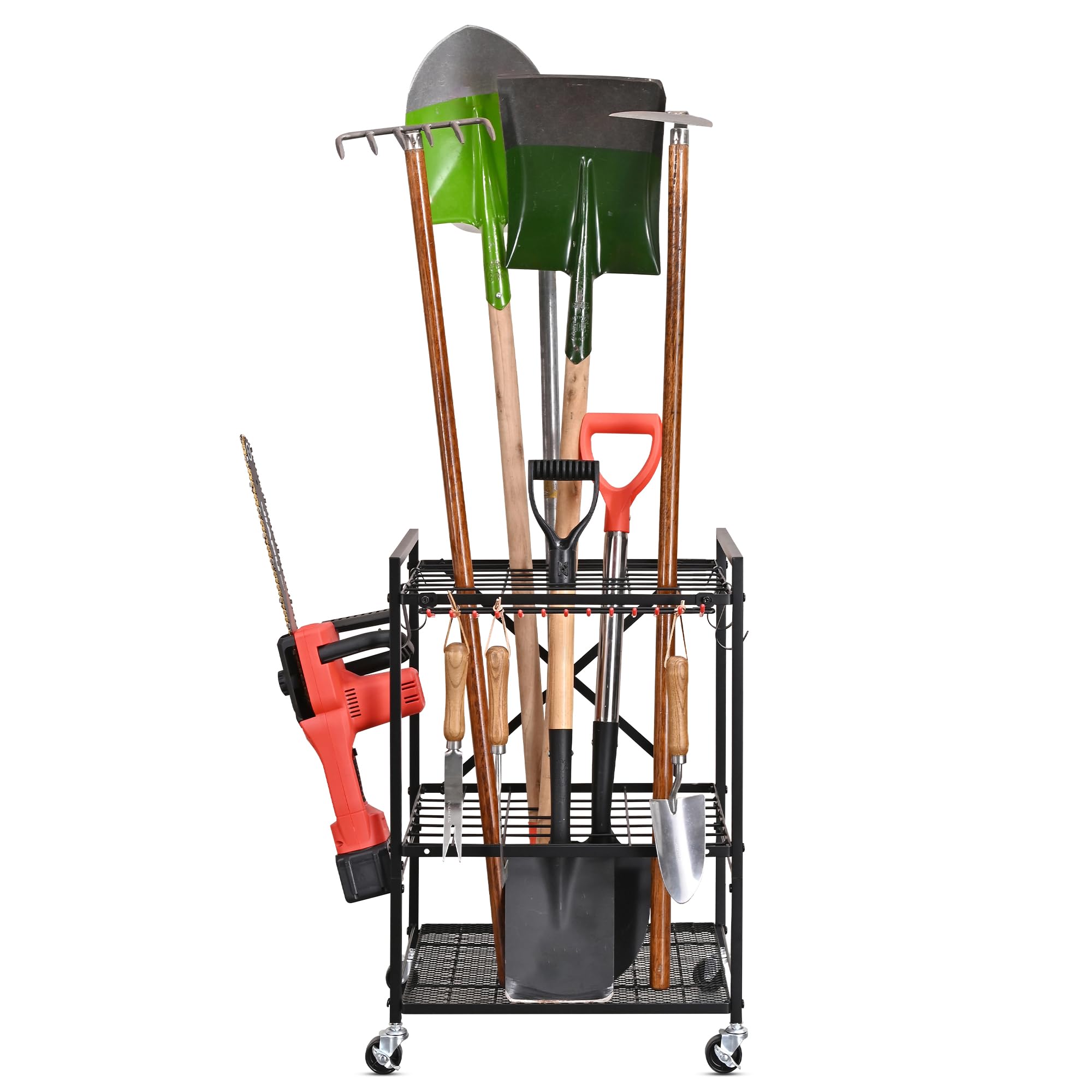 Mythinglogic Garden Yard Tool Organizer For Garage With Wheels, Yard Tool Racks Garage Organizers And Storage,Tool Holder For Ga