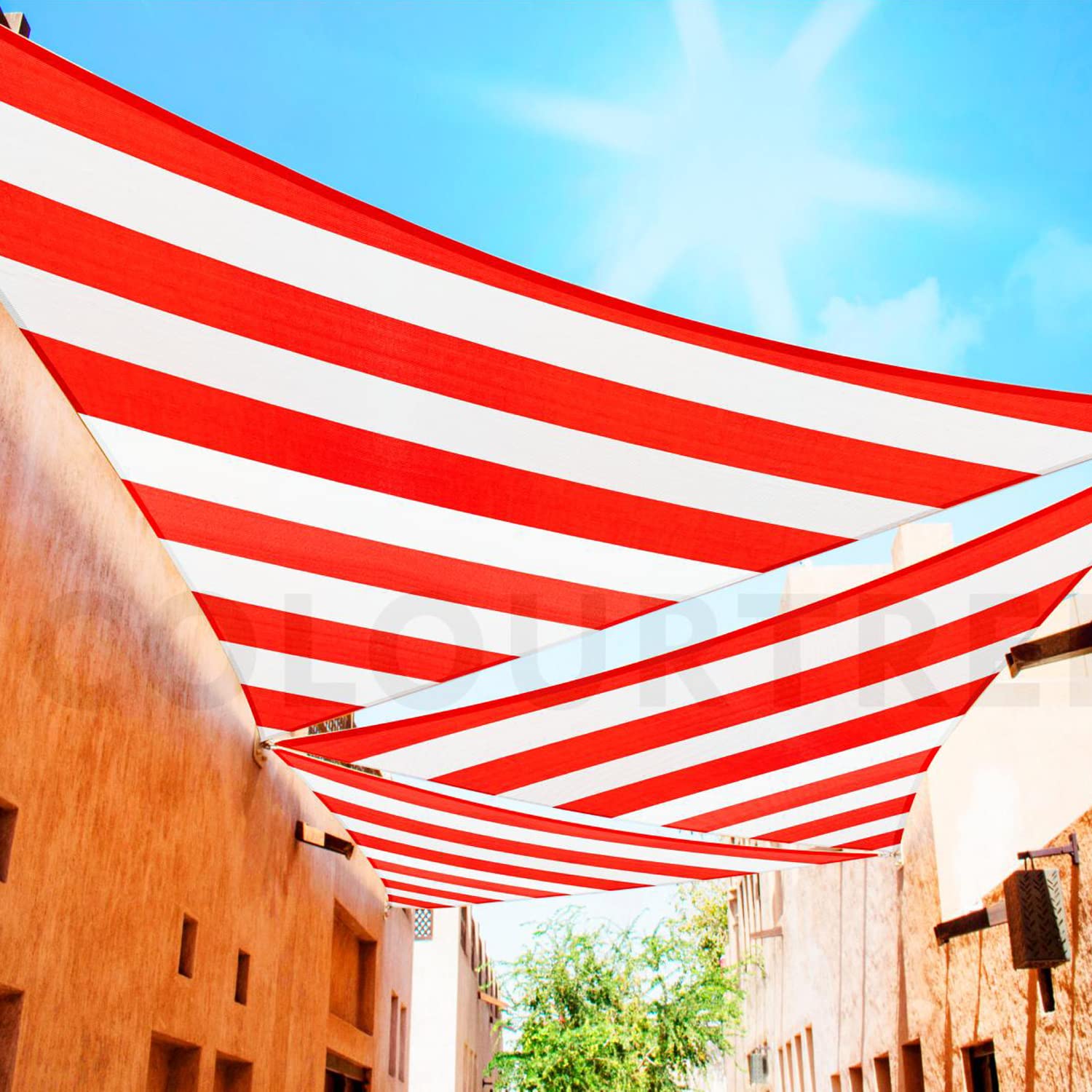Colourtree Ctaprt14 Custom Size Order To Make 5' X 10' X 11.2' Red & White Stripes Right Triangle Sun Shade Sail Canopy Mesh Fab