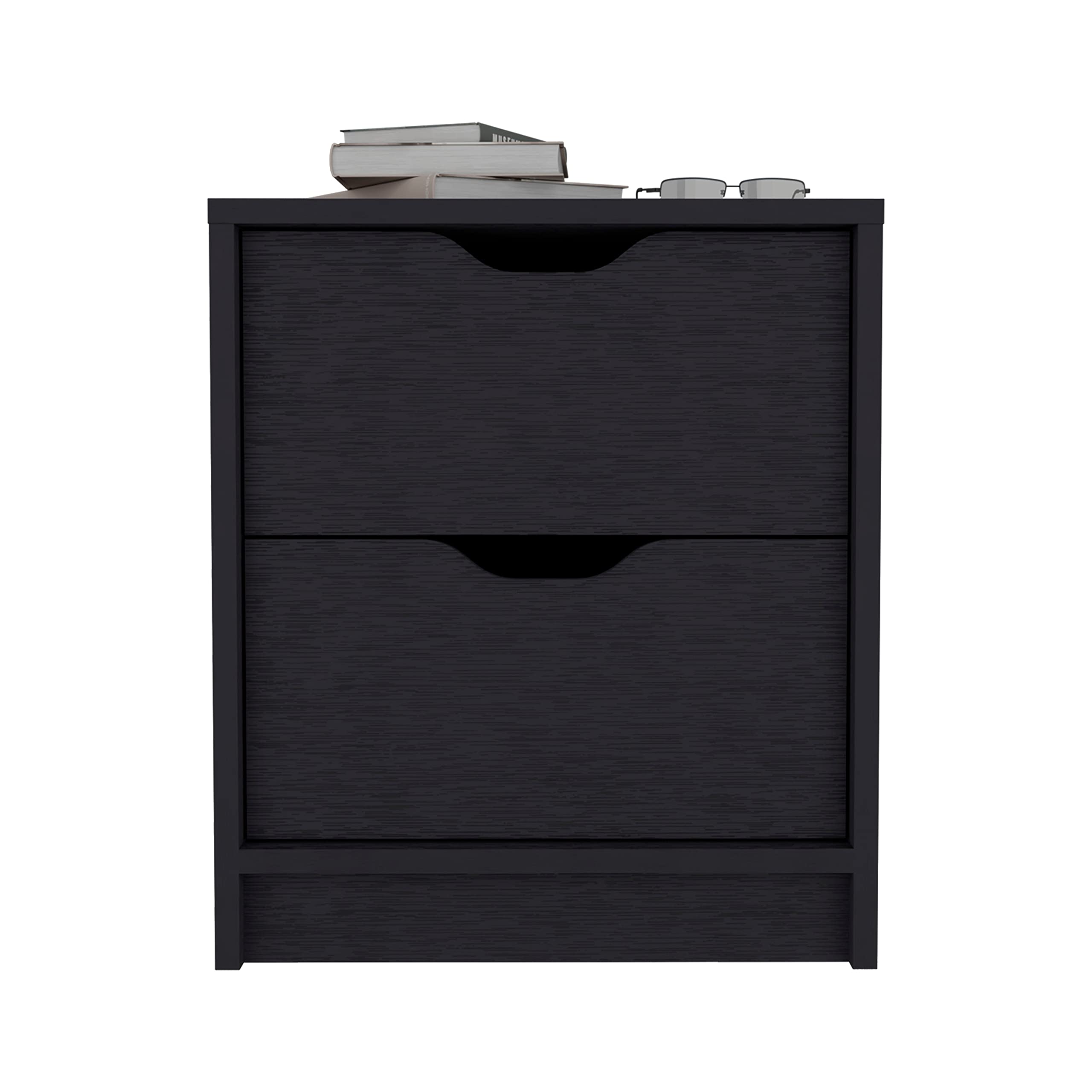 Double Drawer Nightstand 19" H, Bedside Table, Black