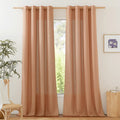 Nicetown Linen Burnt Orange Curtains 90 Inch Length 2 Panels, Grommet Privacy Added Thick Flax Linen Burlap Semi Sheer Light Filtering Window Treatments For Bedroom/Girls Room, W55 X L90