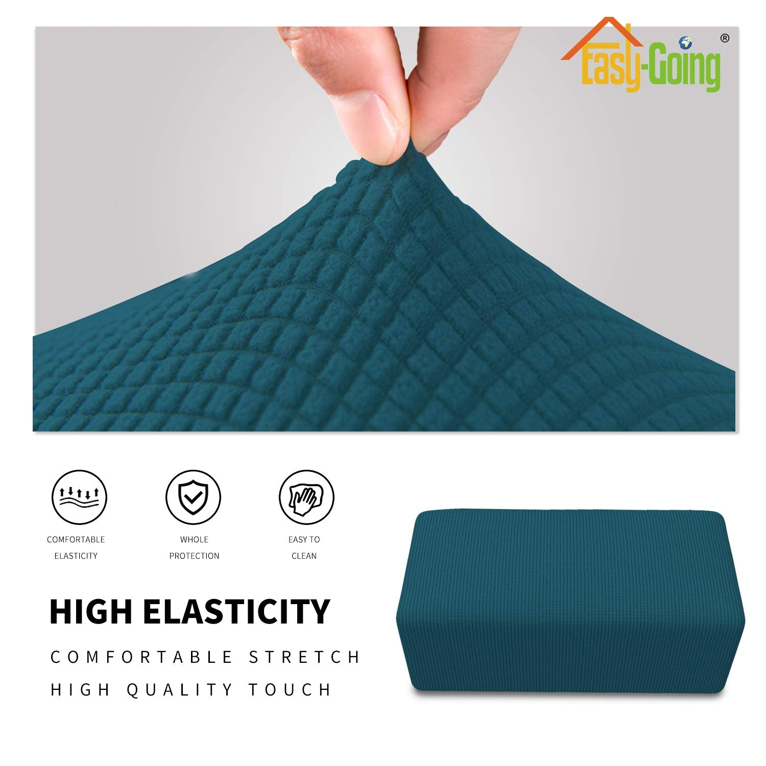 Easy-Going Stretch Ottoman Cover Folding Storage Stool Furniture Protector Soft Rectangle Slipcover With Elastic Bottom(Ottoman Small,Peacock Blue)