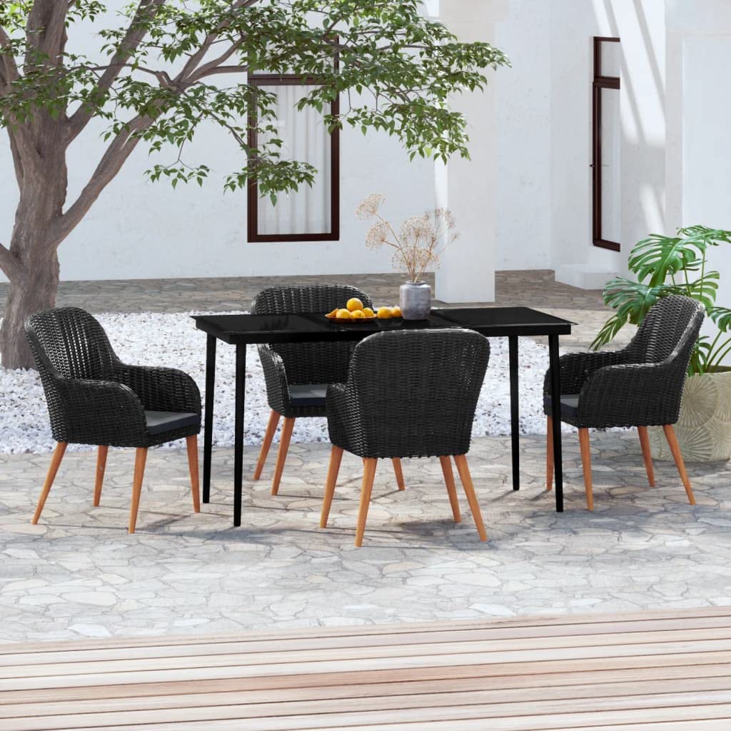 vidaXL Patio Dining Set 5 Piece, Outdoor Dining Set for 4, Table and Chair with Cushions, Dining Chair for Garden Backyard Balcony, Black