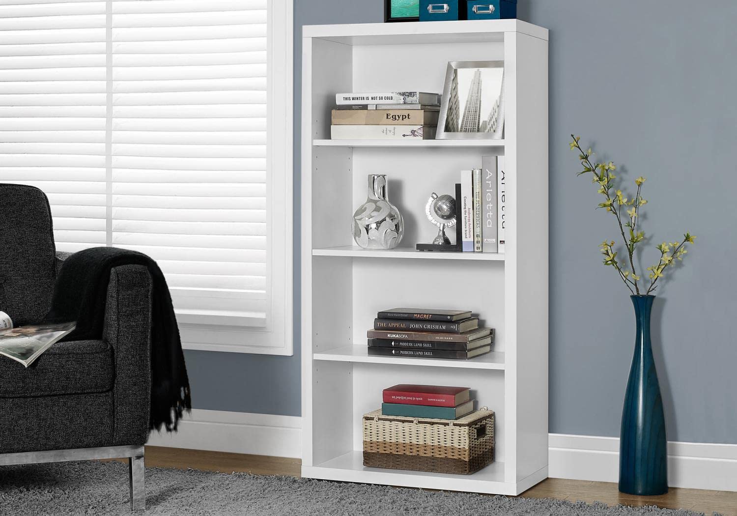 Monarch Specialties 7059 Bookshelf, Bookcase, Etagere, 5 Tier, H, Office, Bedroom, Laminate, White, Contemporary, Modern Bookcase-48 H Adjustable Shelves, 48-Inch