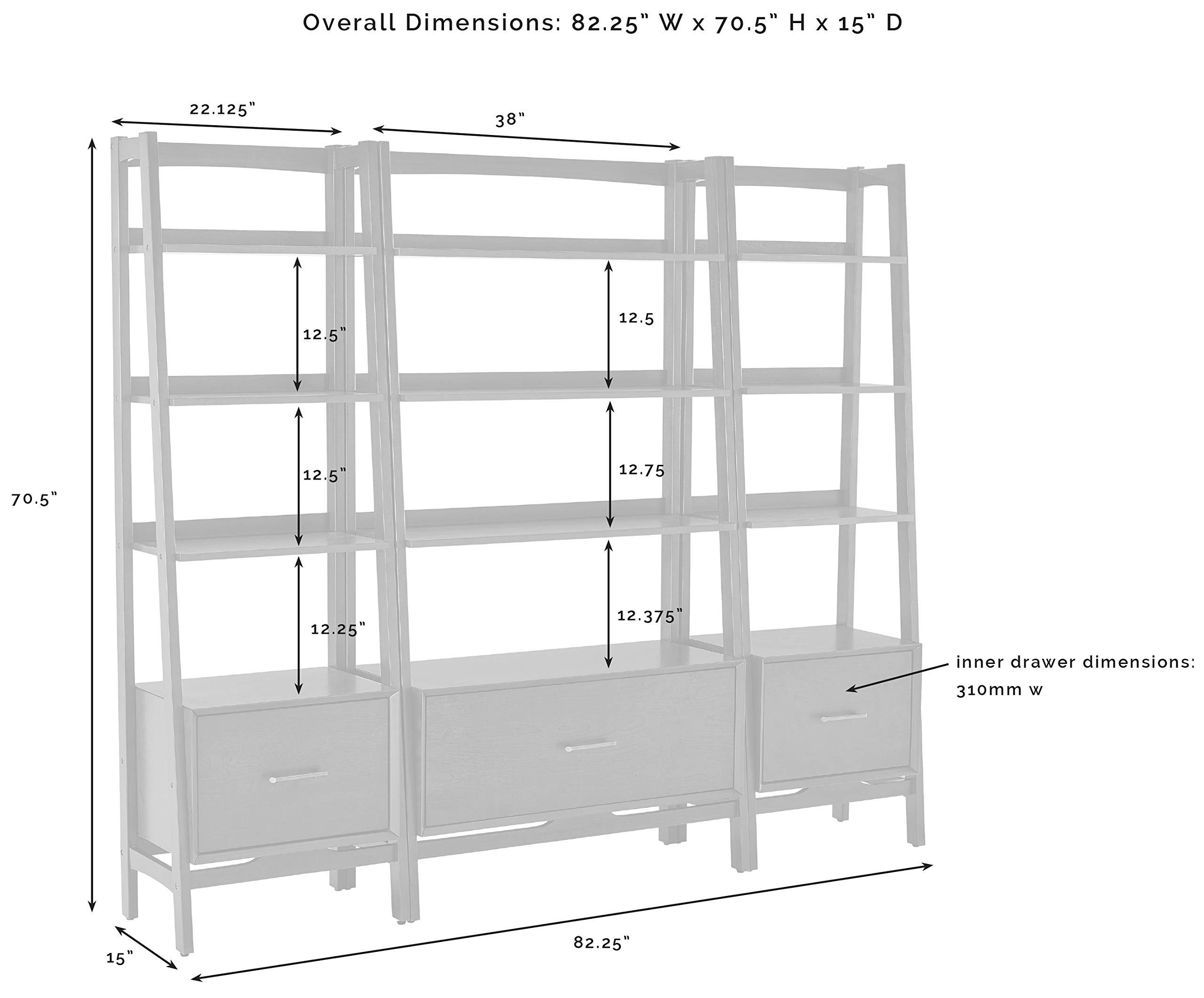 Crosley Furniture Landon 3-Piece Bookshelf Etagere Set, Bookcase with Shelves and File Drawers, Acorn