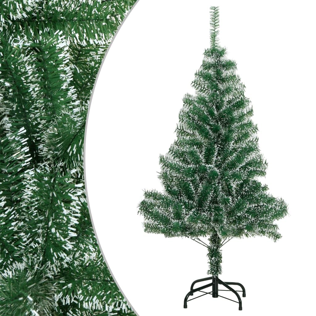 vidaXL 59.1" Artificial Green Christmas Tree with Flocked Snow - Lifelike Green and White PET Branches - Sturdy Metal Stand - Ideal for Indoor and Sheltered Outdoor Use