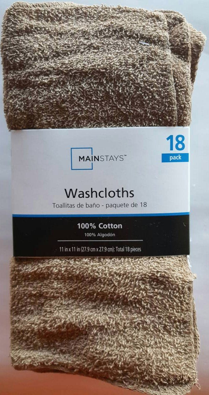Mainstays Assorted Multicolor Cotton Terry Thin Washcloths 11" x 11" 18 Pack