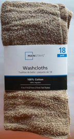 Mainstays Assorted Multicolor Cotton Terry Thin Washcloths 11" x 11" 18 Pack