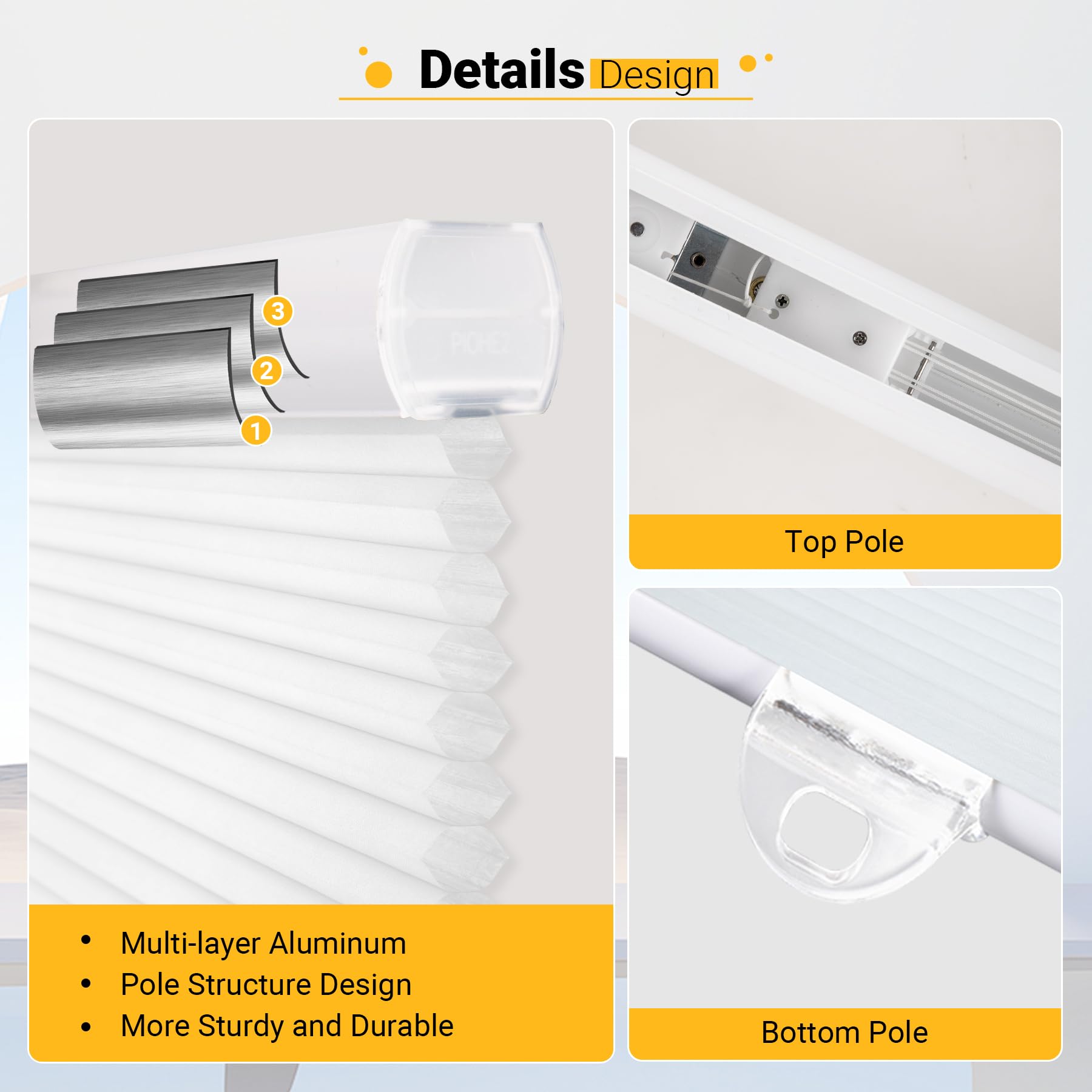 Cordless Light Filtering Cellular Shades Blinds Single Cell Shades For Windows, 36'' W By 64'' H, White(Light Filtering)