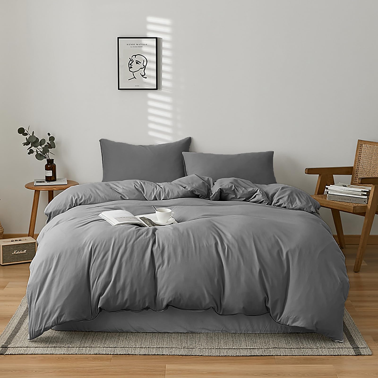 Cottonight Grey Comforter Sets Full Size Dark Grey Bedding Comforter Set Full Charcoal Gray Quilts Blanket Modern Solid 3Pcs Smo