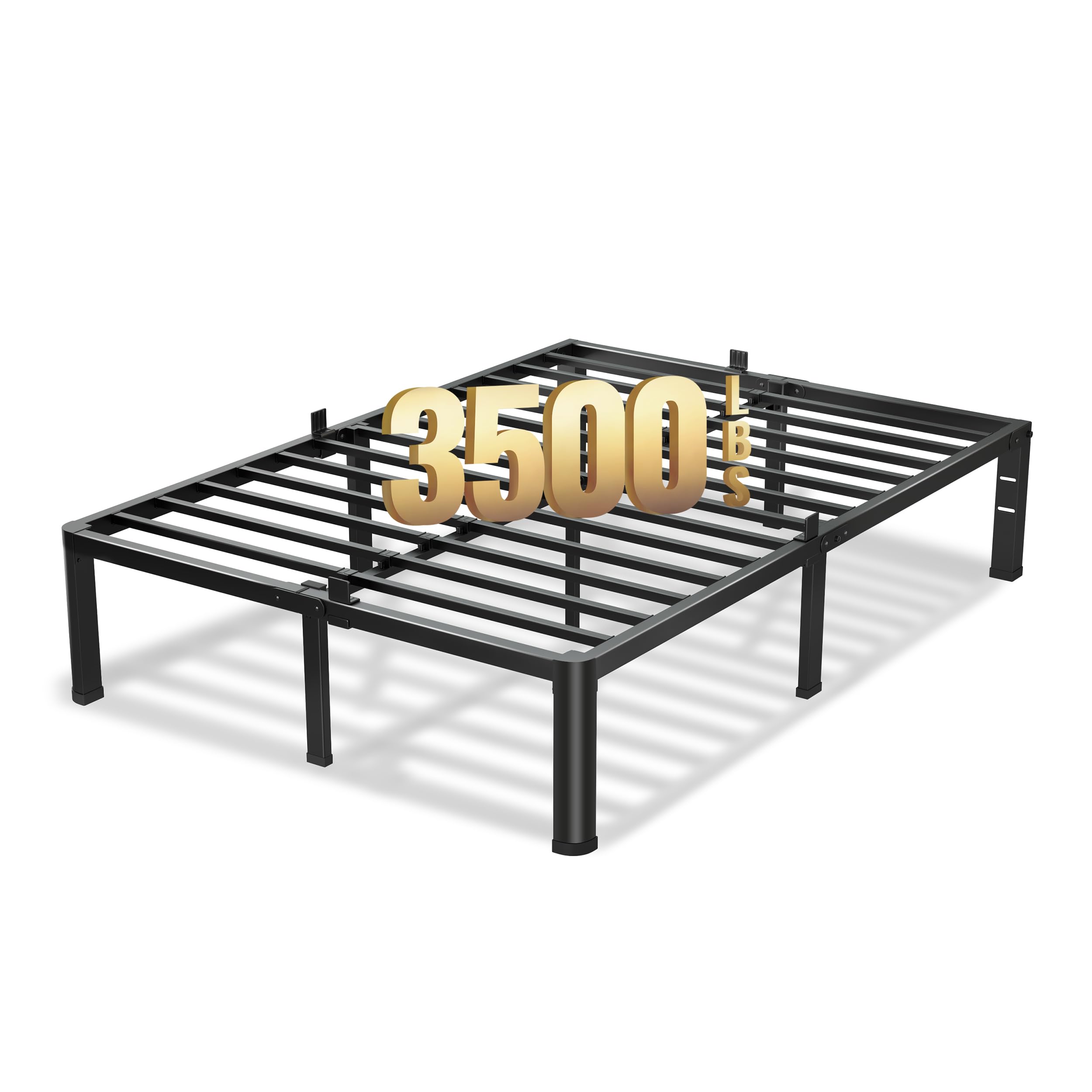VIPSHOW 18 Inch Queen Bed Frame, 3500Lbs Heavy Duty Metal Platform with Round Corner Legs Mattress Slide Stopper, Steel Slat Sup