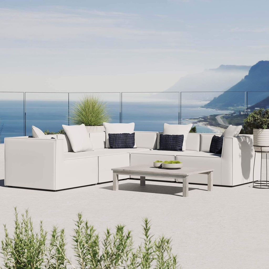 Modway Eei-4384-Whi Saybrook Patio Upholstered Sectional Sofa In White, 5-Piece Set