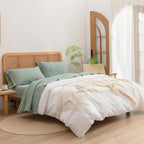 Bestouch Sheet Set 100% Washed Cotton Linen Feel Super Soft Comfortable Chic Lightweight 3 Pcs Home Bedding Set Solid Green Twin