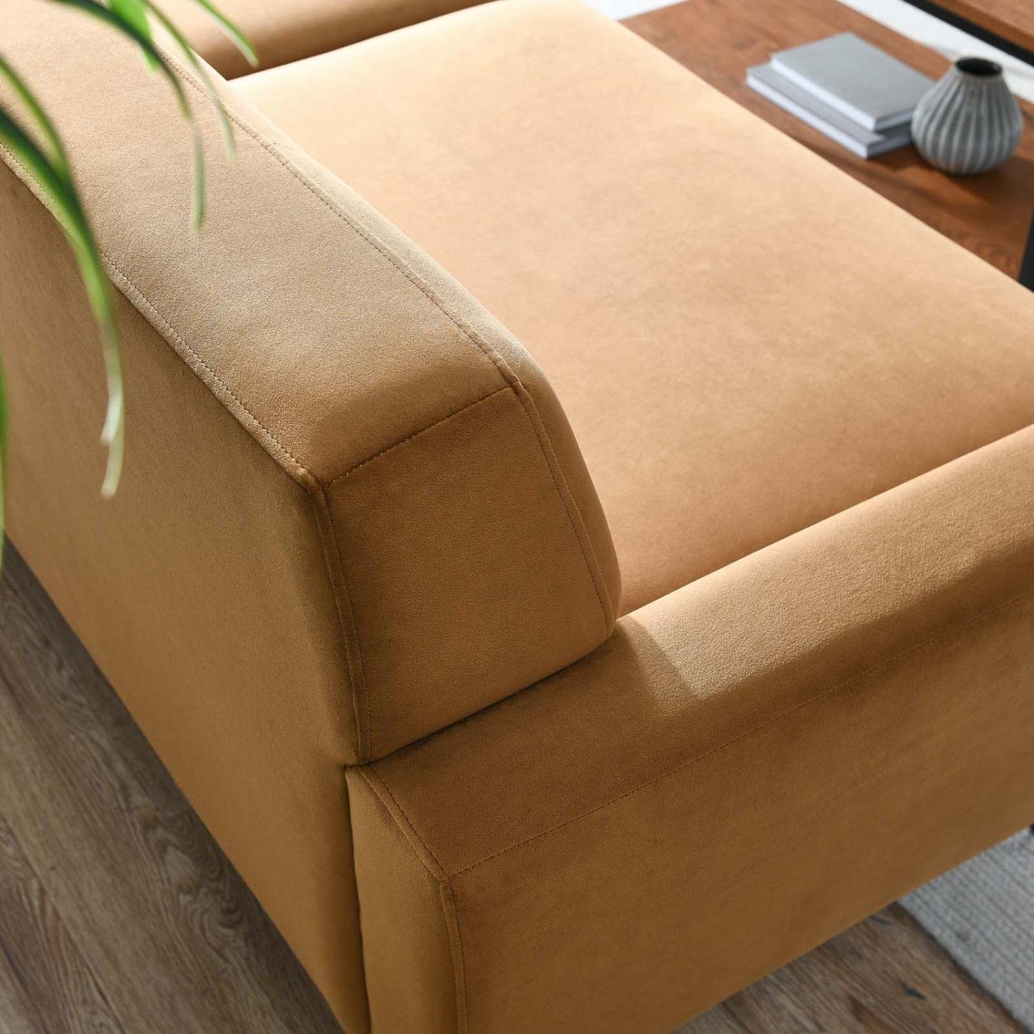 Modway Engage Performance Velvet Sofa With Cognac Finish Eei-5600-Cog