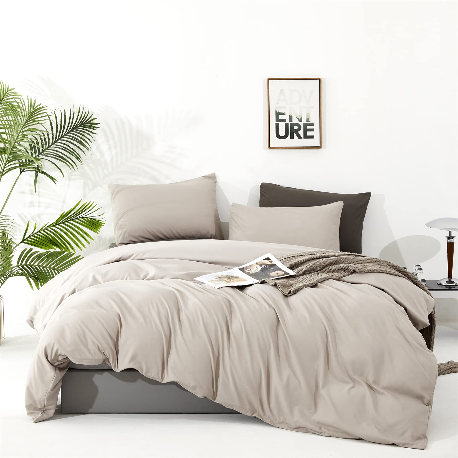 Luxlovery Beige Khaki Comforter Set Queen Beige Bedding Comforter Set Oatmeal Bedding Set Solid Cream Beige Khaki Taupe 3Pcs Cof
