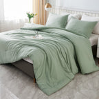 Litanika Queen Comforter Set Sage Green, 3 Pieces Lightweight Comforters Queen Size Solid Bedding Comforters Sets, Down Alternat