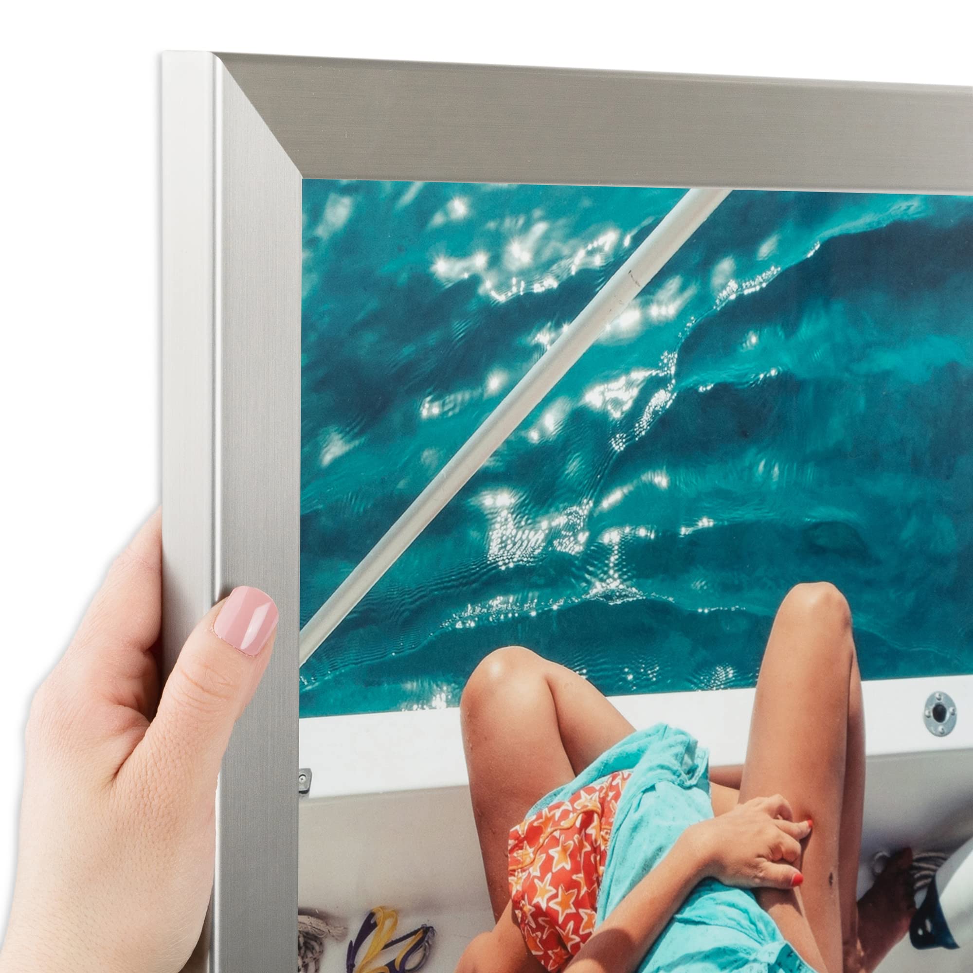 ArtToFrames 21x39 Inch Silver Picture Frame, This 1.25 Inch Custom MDF Poster Frame is Stainless Steel, Great for Your Art or Ph