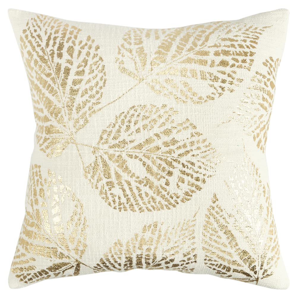 Rizzy Home 20" x 20" Down Pillow with Textured Cotton Cover Slub-Ivory/Gold