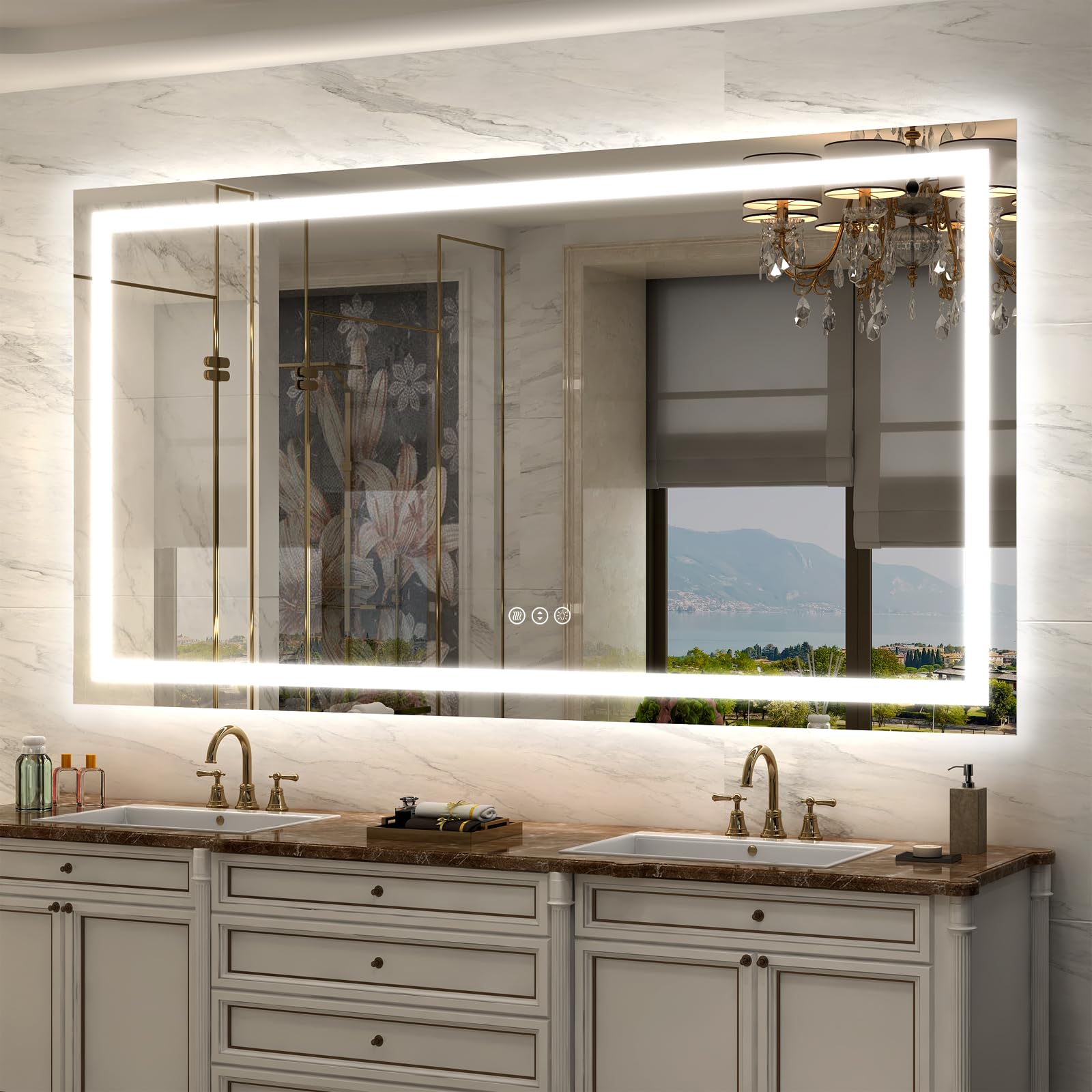 ODDSAN ODDSASN 66x36 LED Lighted Mirror for Bathroom Wall Mounted, Dimmable Vanity Mirror with Lights, Anti-Fog, ETL Listed (Bac