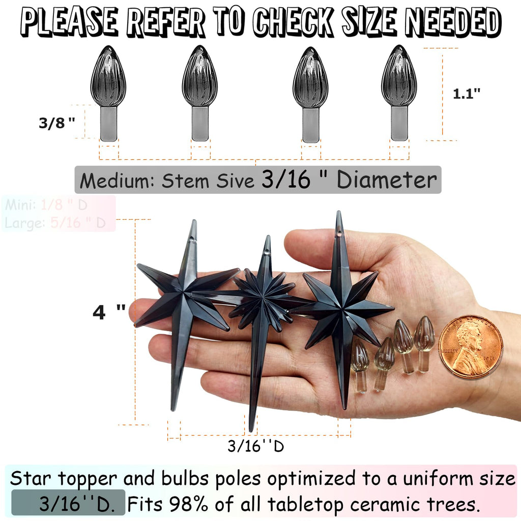 KonohaELF Ceramic Christmas Tree Replacement Bulbs, Medium Black Gray, 87 Bulbs & 3 Topper Star, Lucky 7 Series