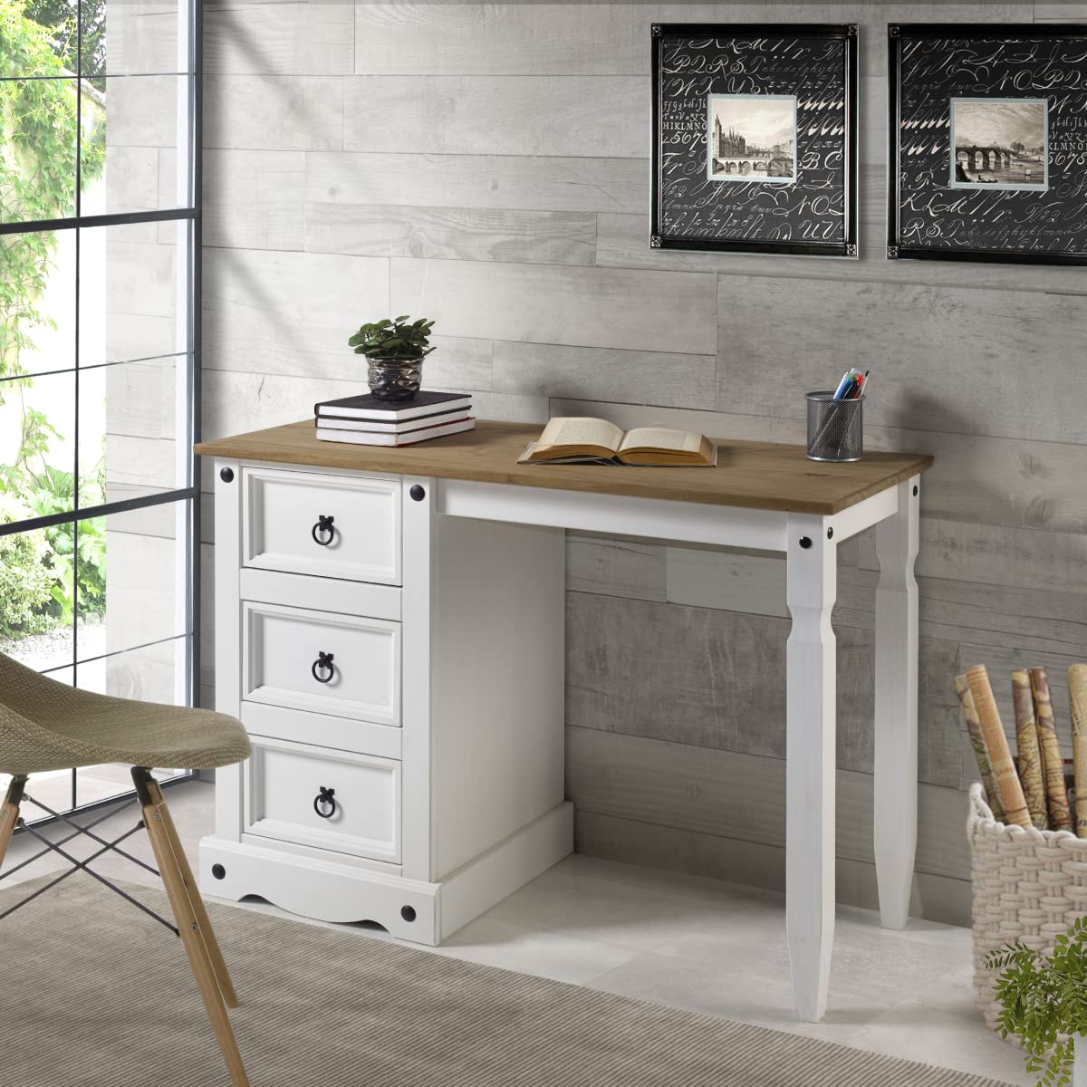 American Furniture Classics Cottage Series Wood Vanity/Desk, Corona Snow