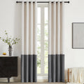 Bulbul Color Block Window Curtains Panels 96 Inches Long Cream Ivory Grey Velvet Farmhouse Drapes For Bedroom Living Room Darken